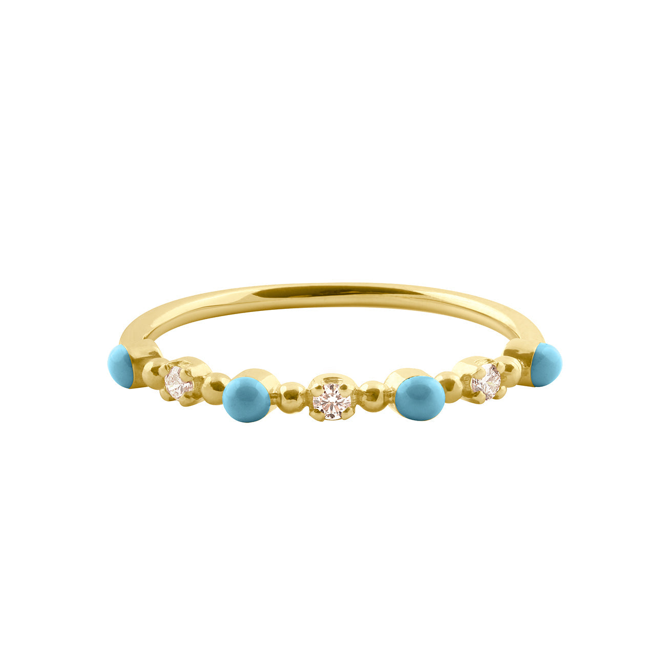 Bague turquoise Classique Gigi, 3 diamants, or jaune, T 49