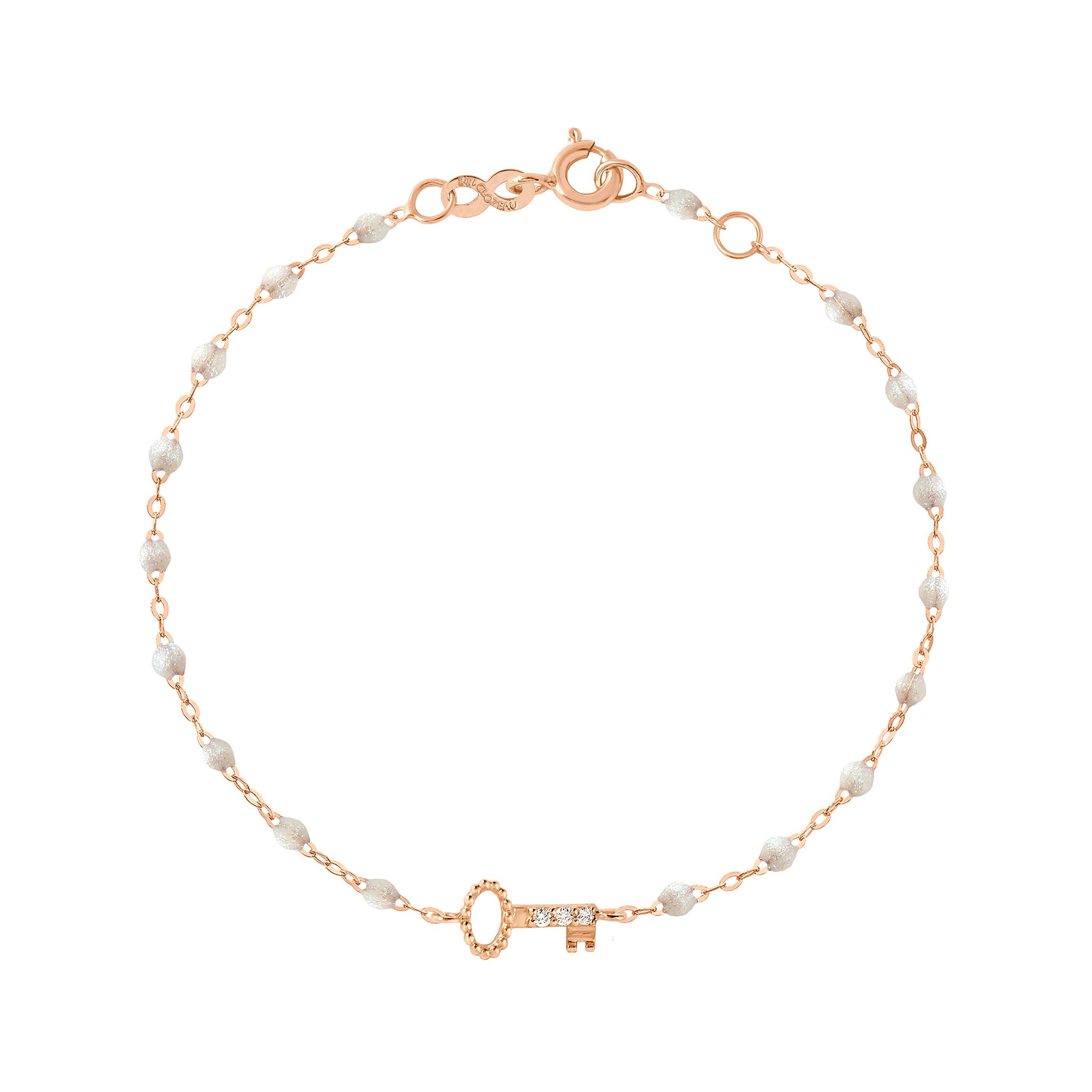 Bracelet opale Clé diamants, or rose, 17 cm