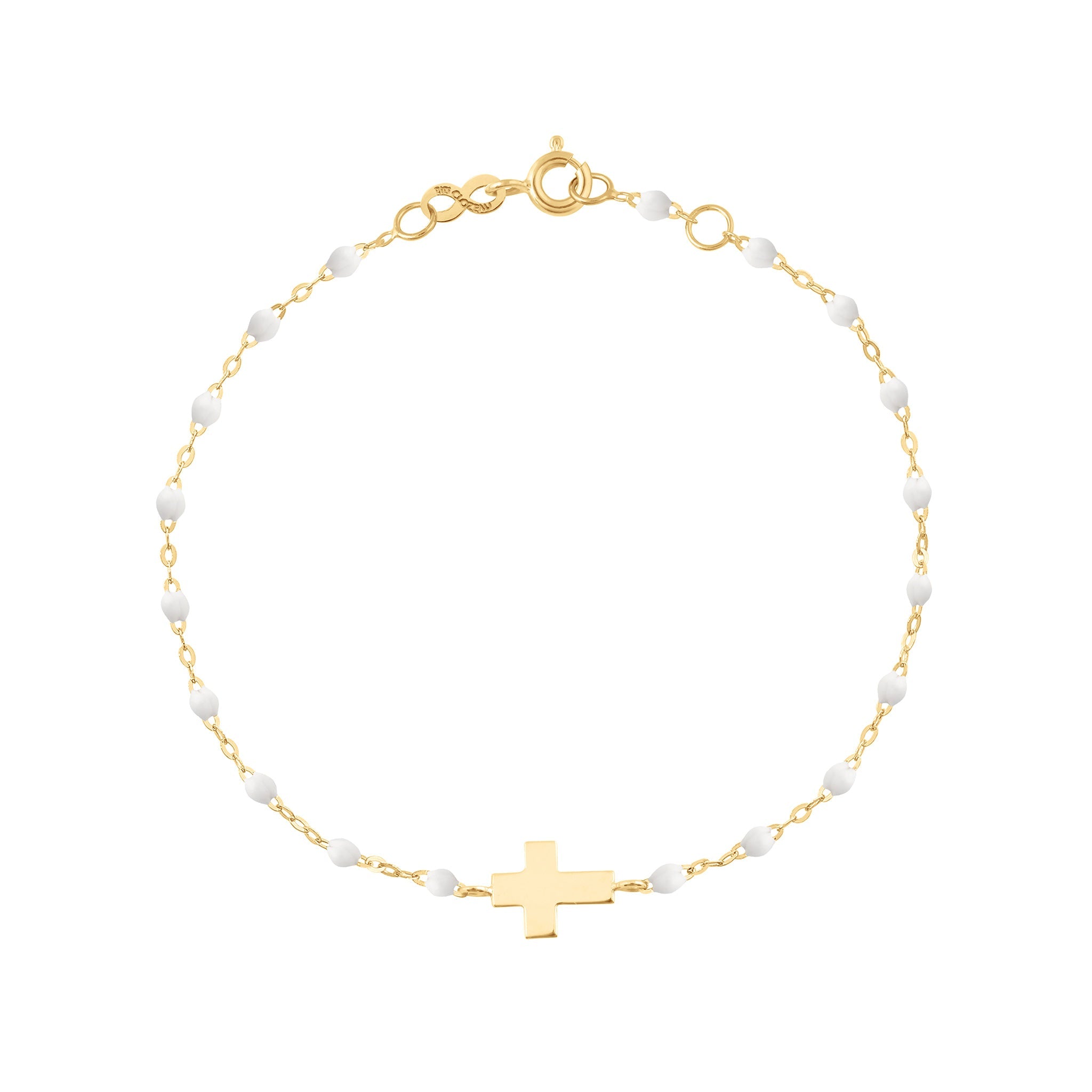 Bracelet enfant blanc Croix, or jaune, 15 cm