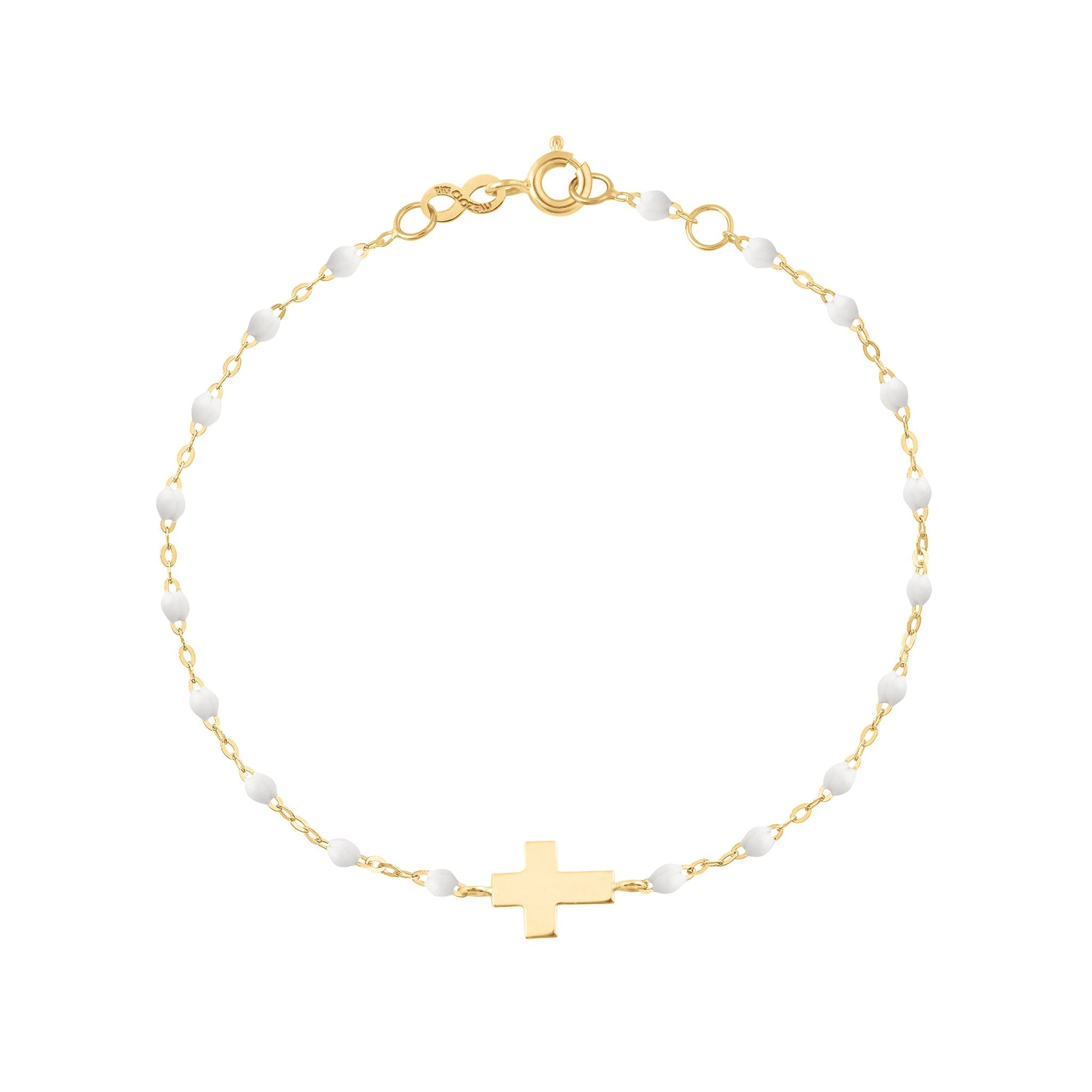 Bracelet blanc Croix, or jaune, 17cm