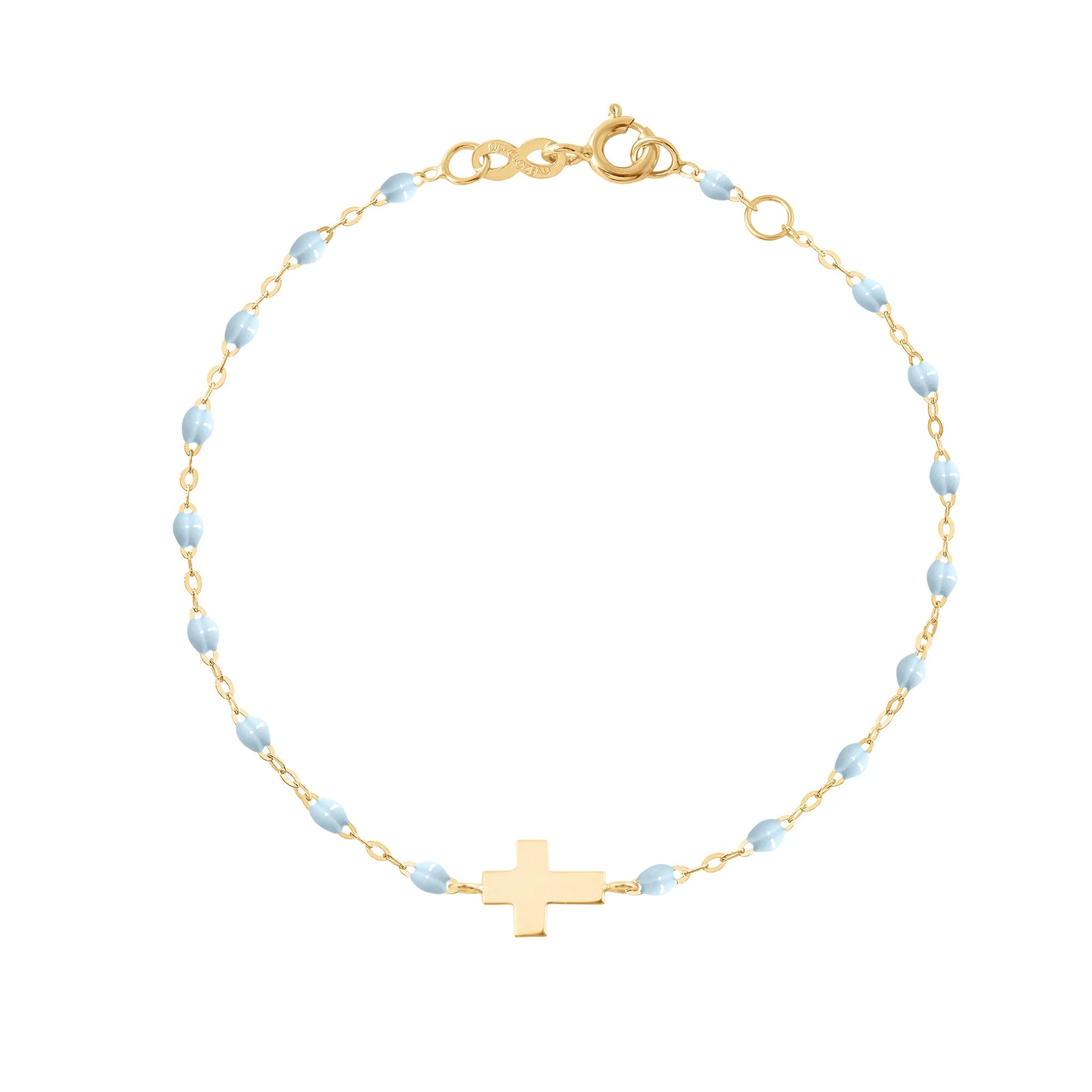 Bracelet enfant bleu layette Croix, or jaune, 15 cm