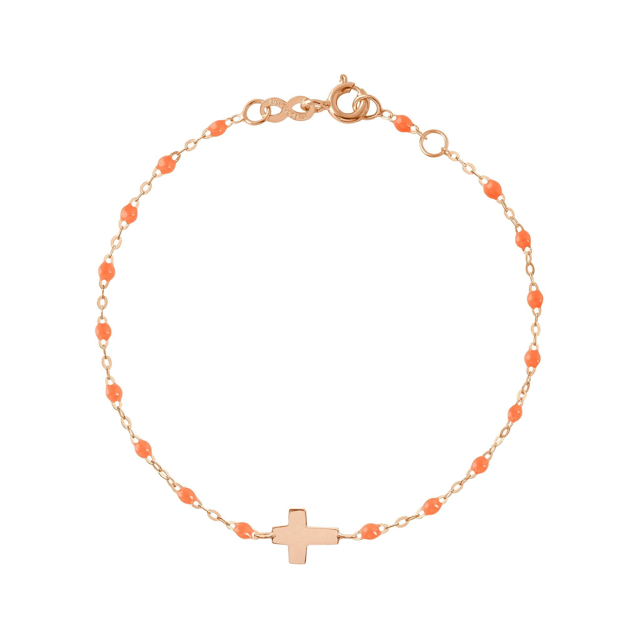 Bracelet orange fluo Croix, or rose, 17cm