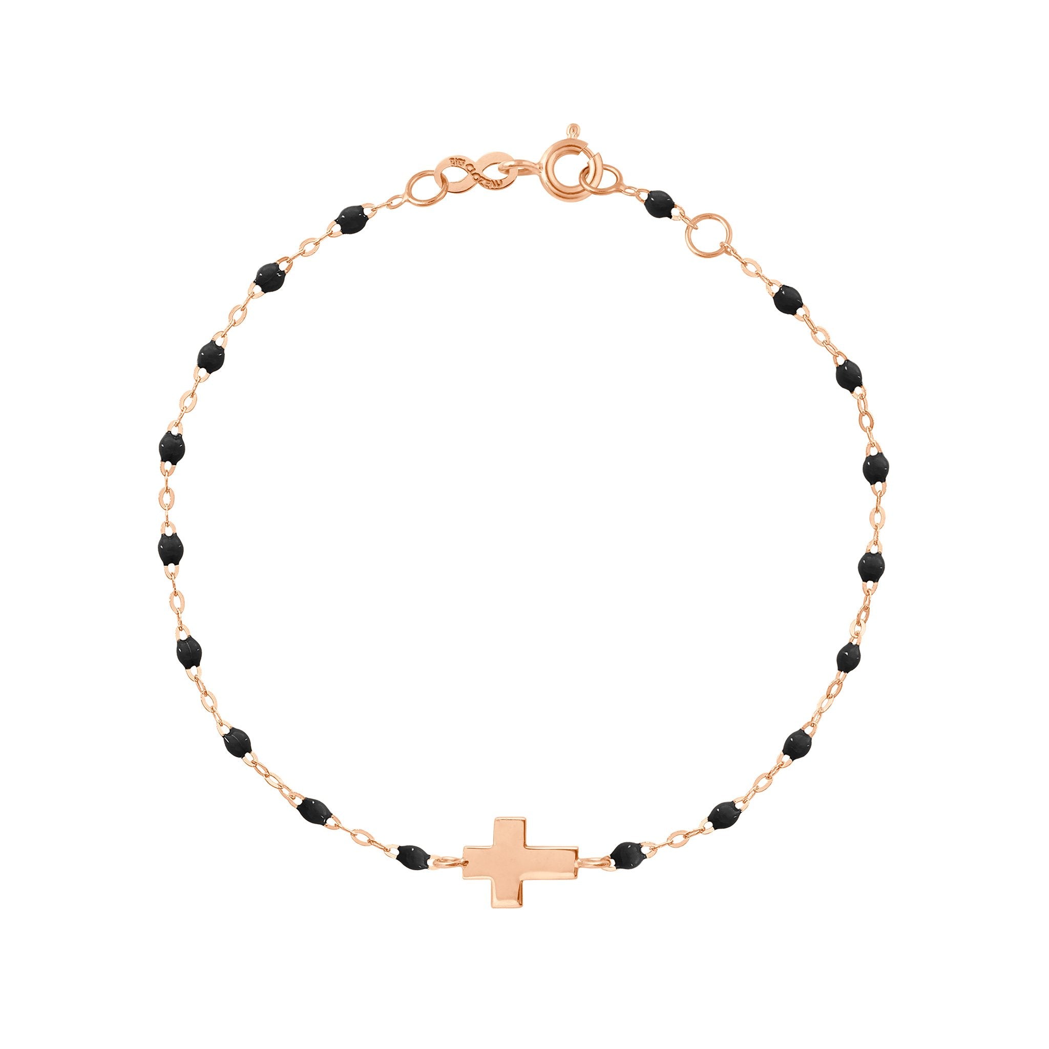 Bracelet noir Croix, or rose, 17cm