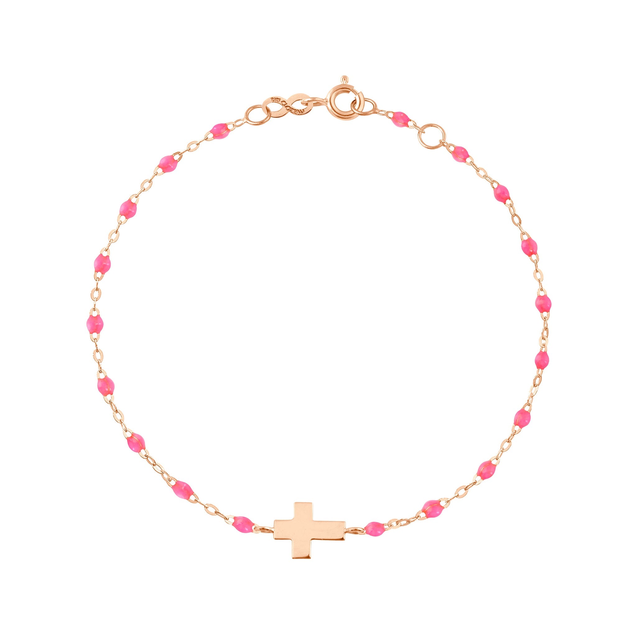 Bracelet bébé rose fluo Croix, or rose, 13 cm