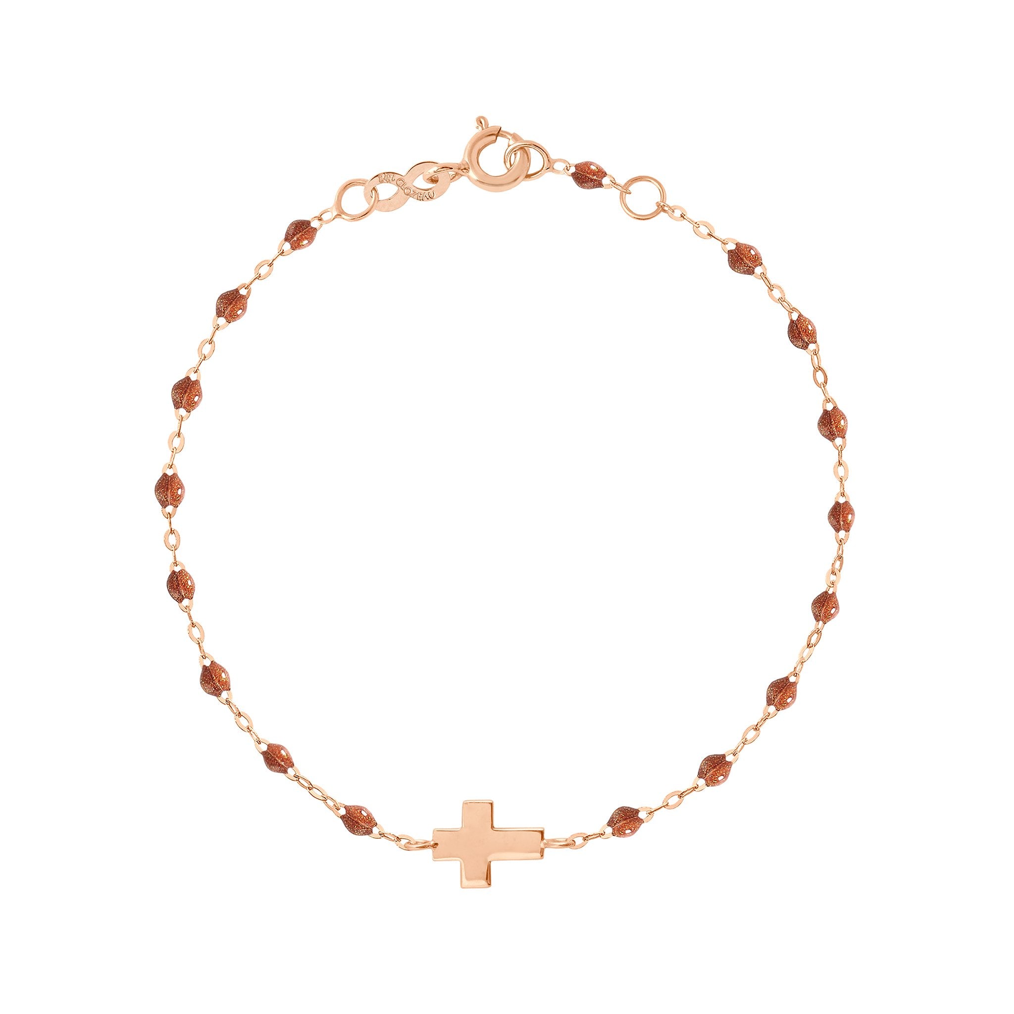 Bracelet fauve Croix, or rose, 17cm