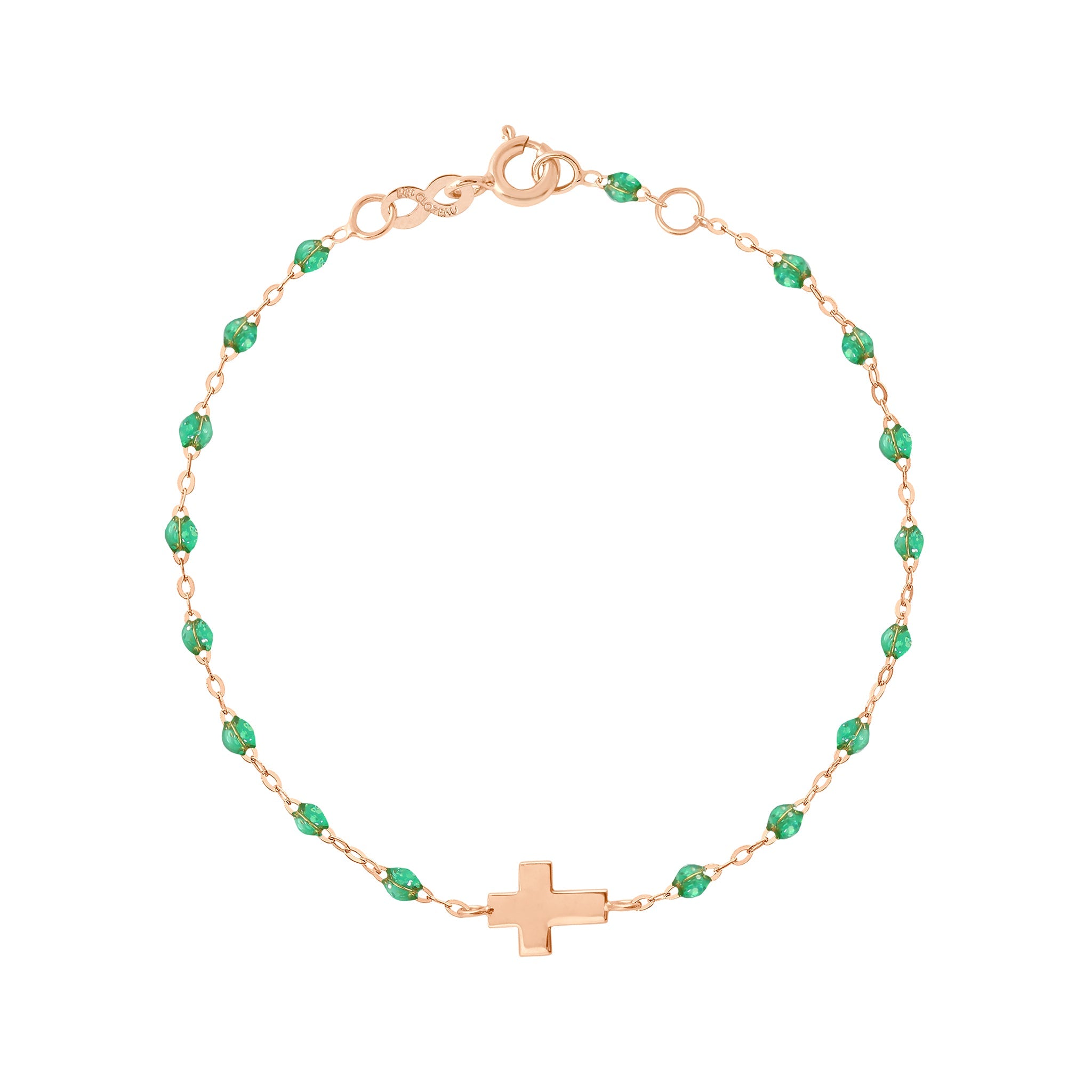 Bracelet menthe Croix, or rose, 17cm