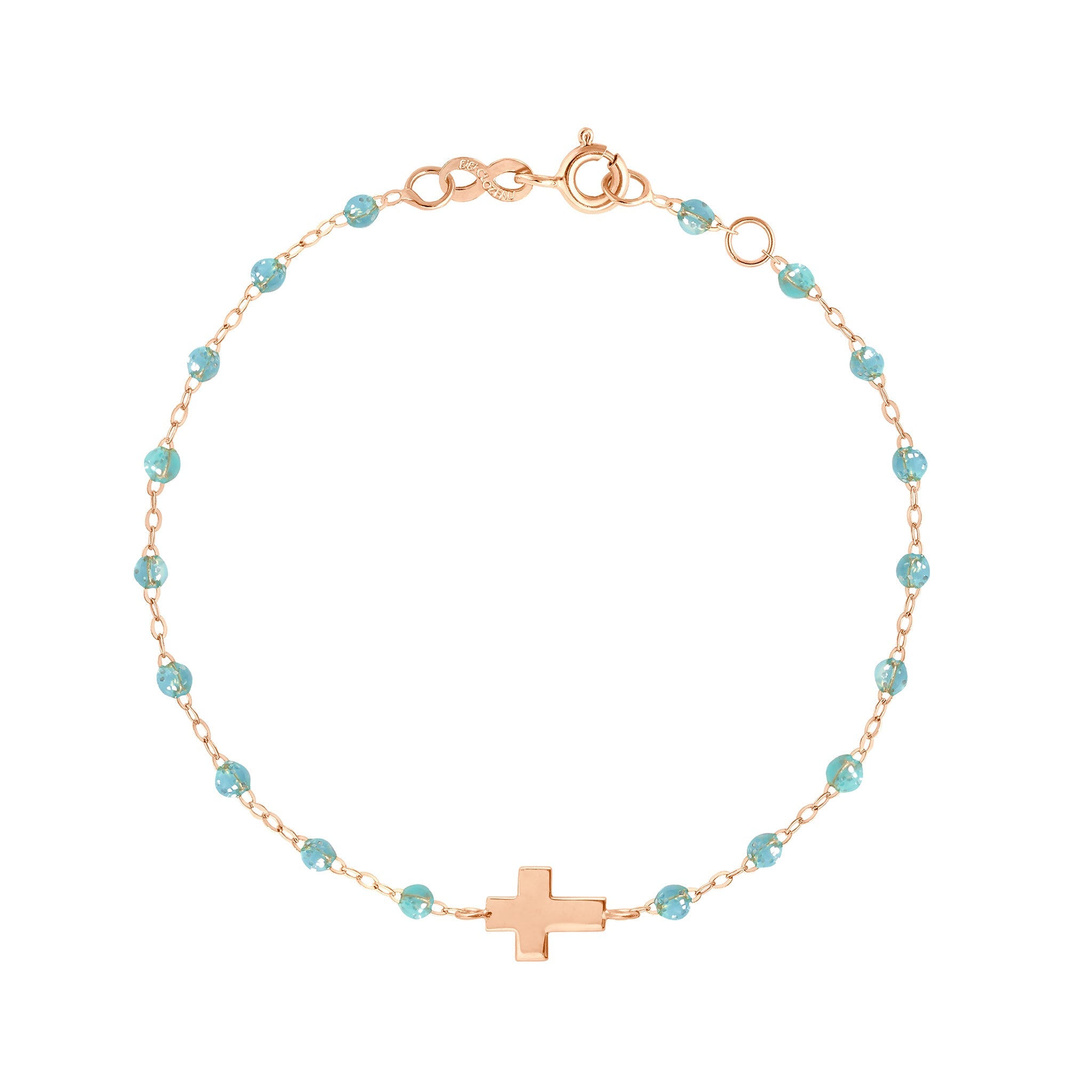 Bracelet aqua Croix, or rose, 17cm