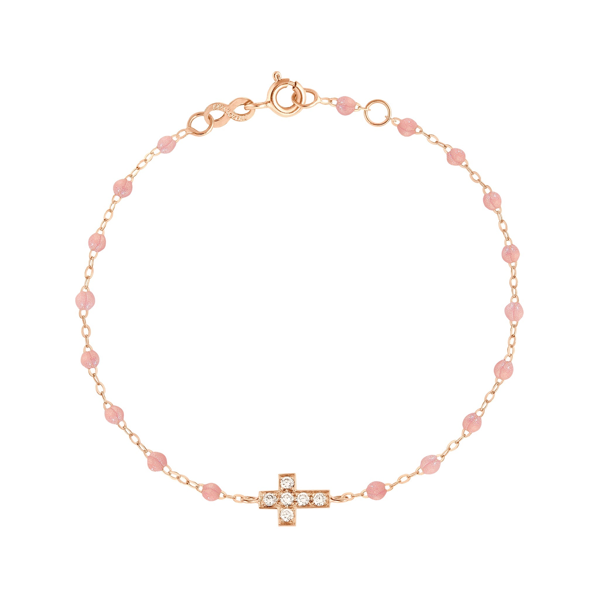 Bracelet blush Croix diamants, or rose, 17 cm