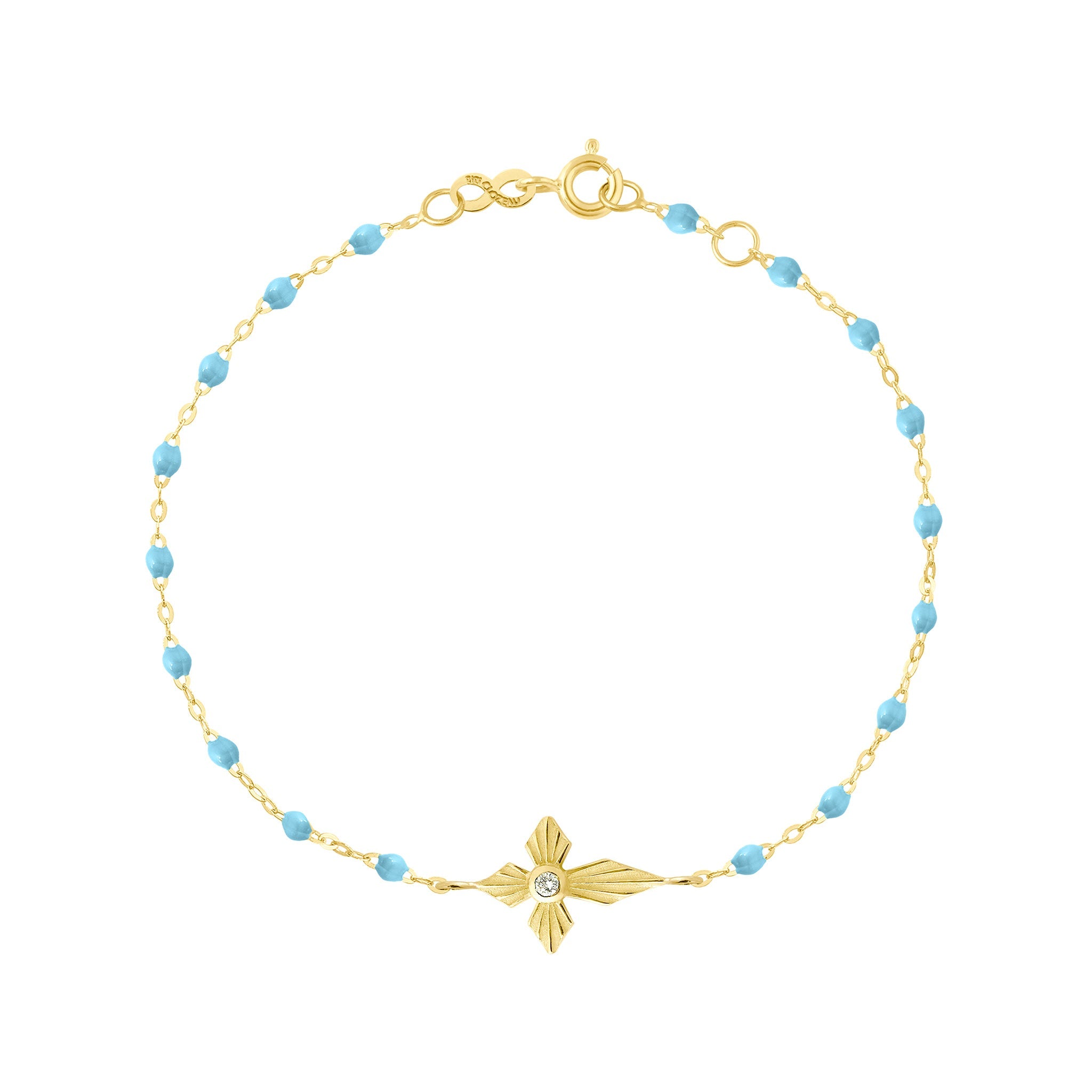 Bracelet turquoise Croix Lumière, diamant, or jaune, 17 cm