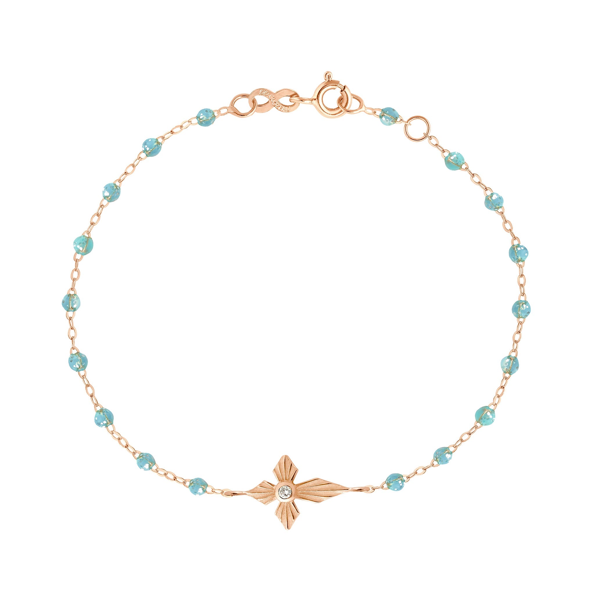 Bracelet aqua Croix Lumière, diamant, or rose, 17 cm