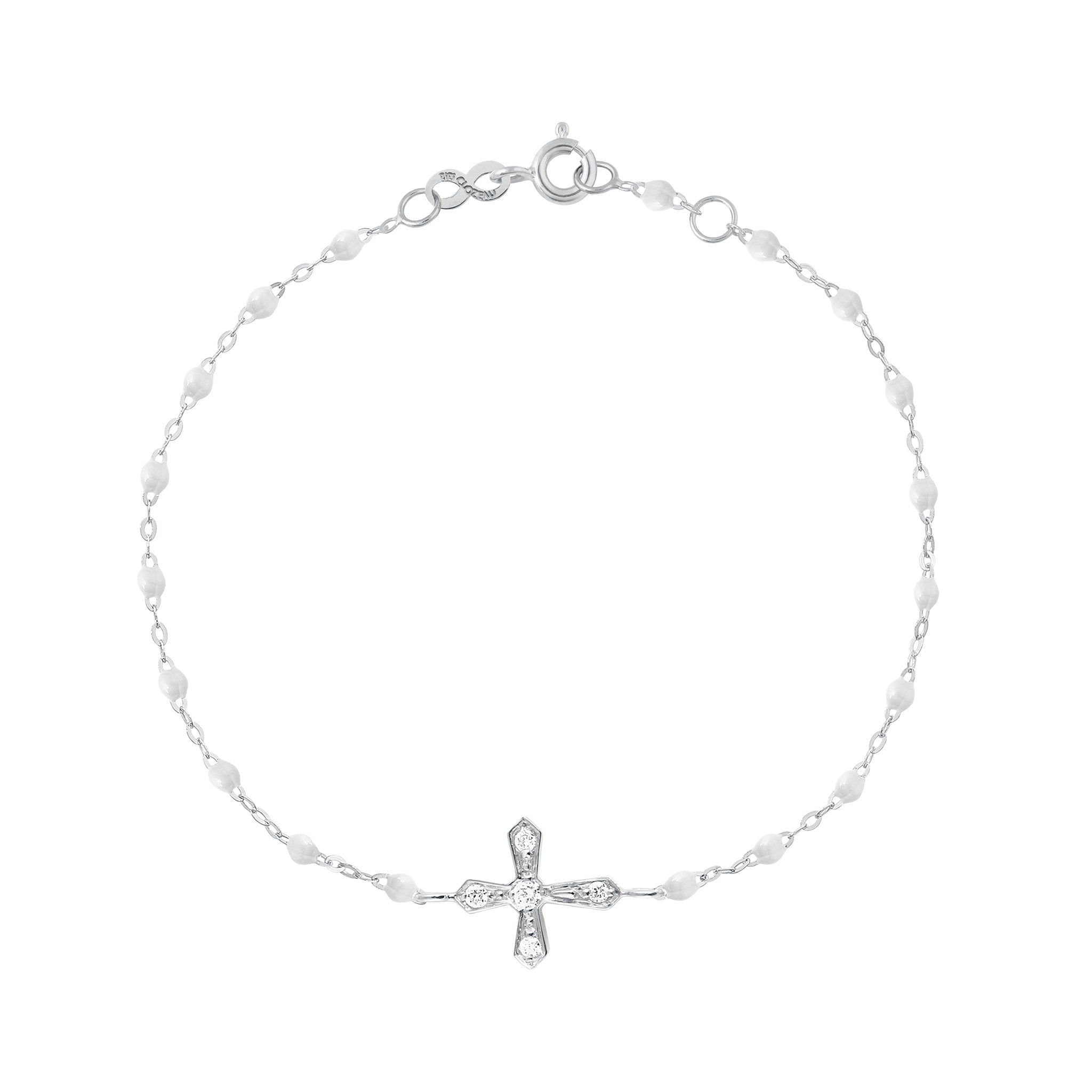 Bracelet blanc Croix Vintage diamants, or blanc, 17 cm