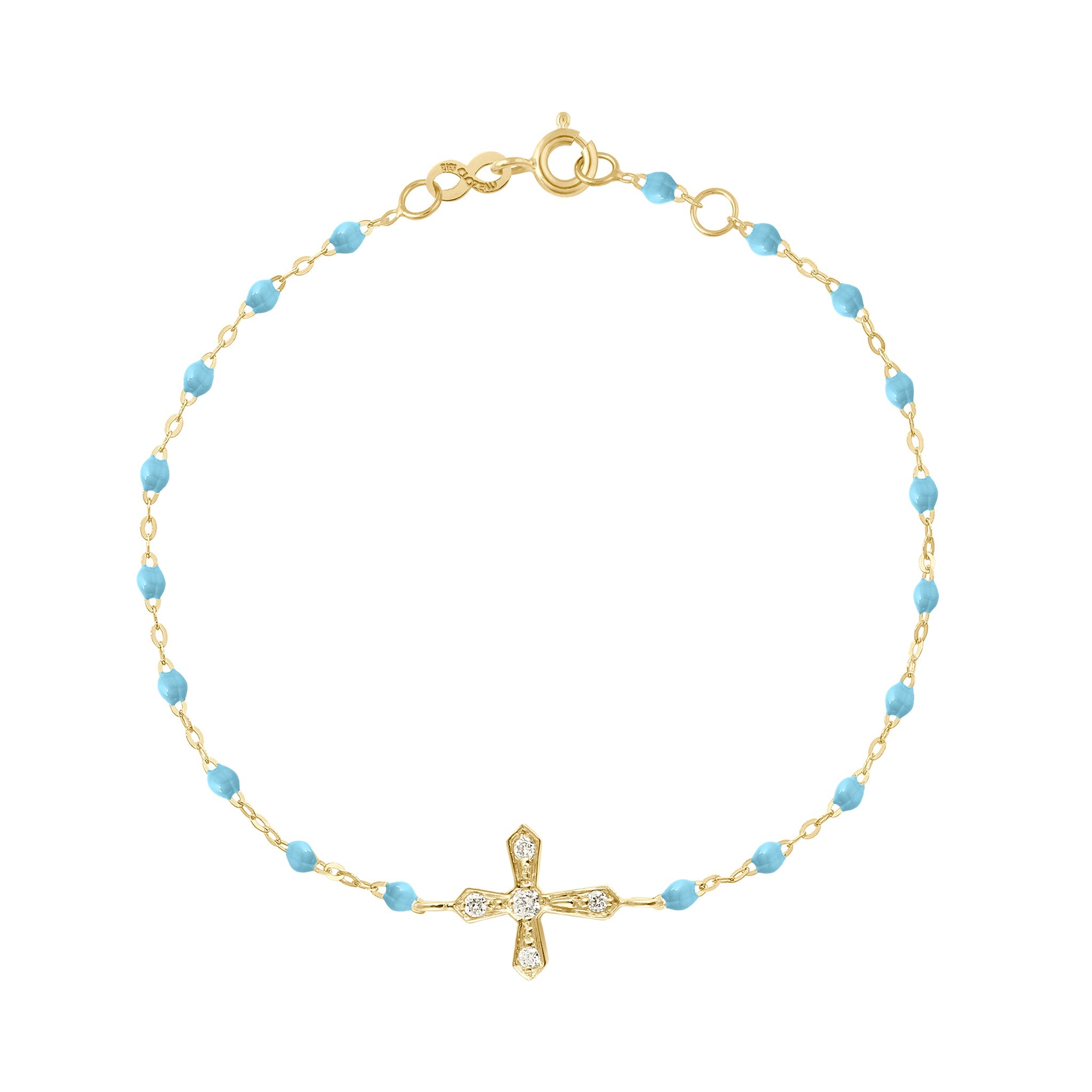 Bracelet turquoise Croix Vintage diamants, or jaune, 17 cm