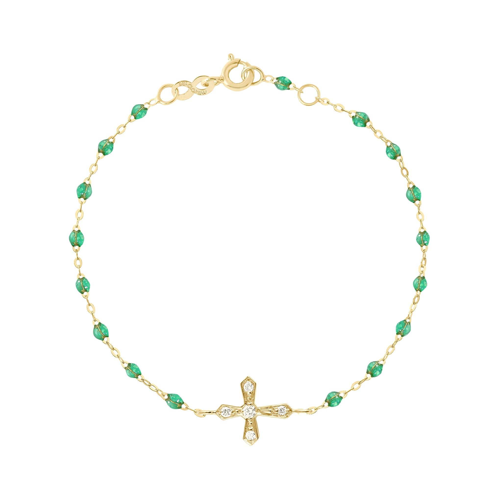 Bracelet menthe Croix Vintage diamants, or jaune, 17 cm