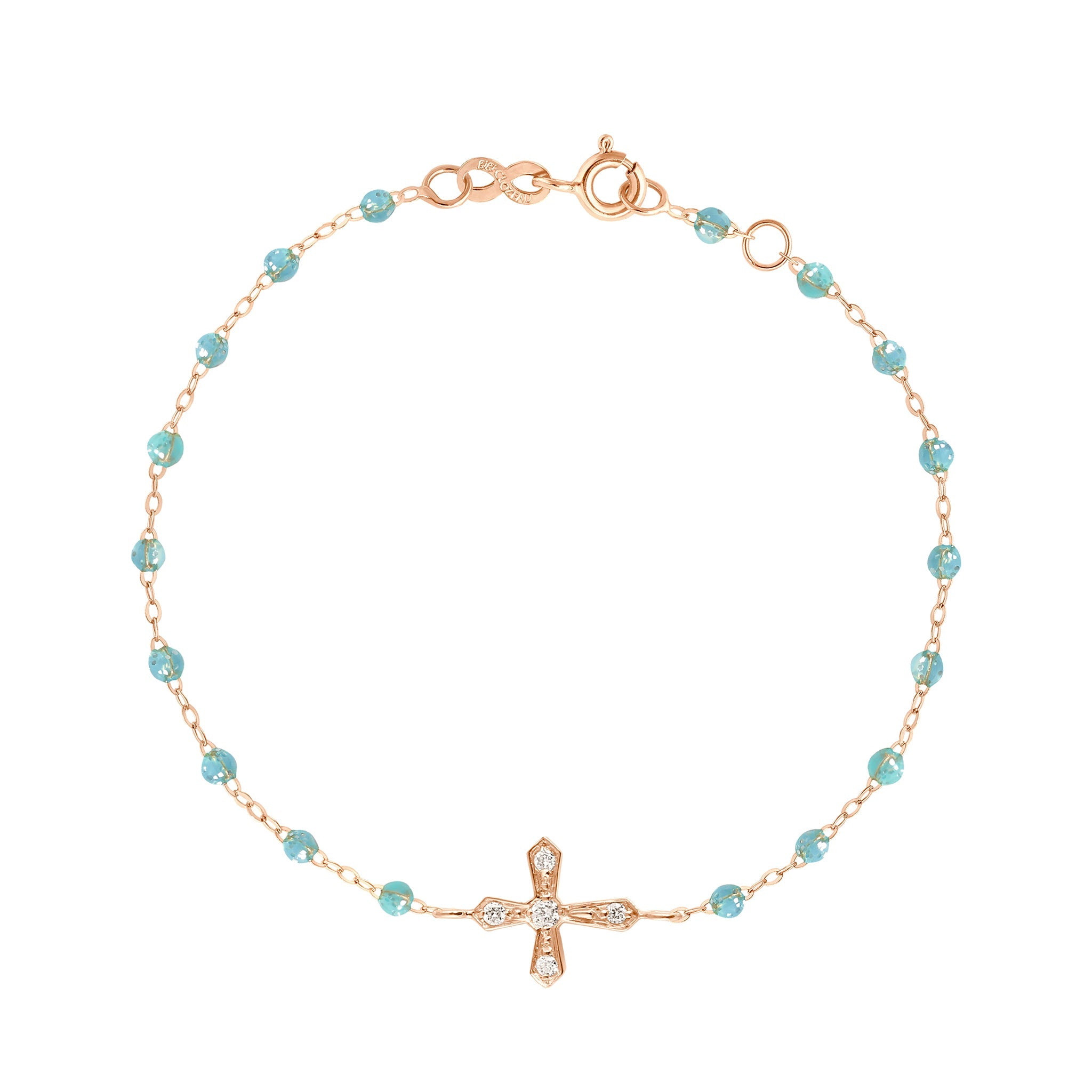 Bracelet aqua Croix Vintage diamants, or rose, 17 cm