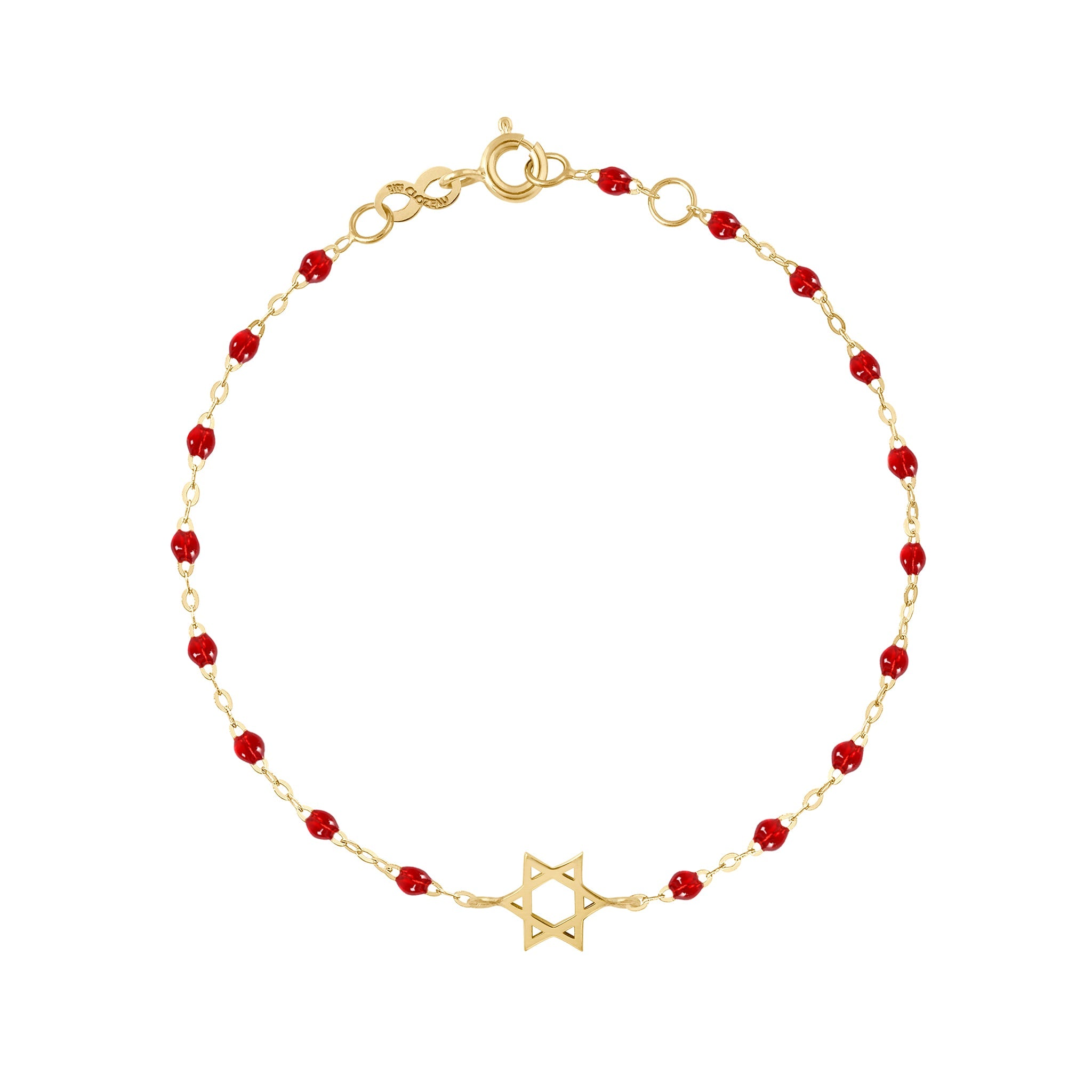 Bracelet rubis Etoile de David, or jaune, 17 cm