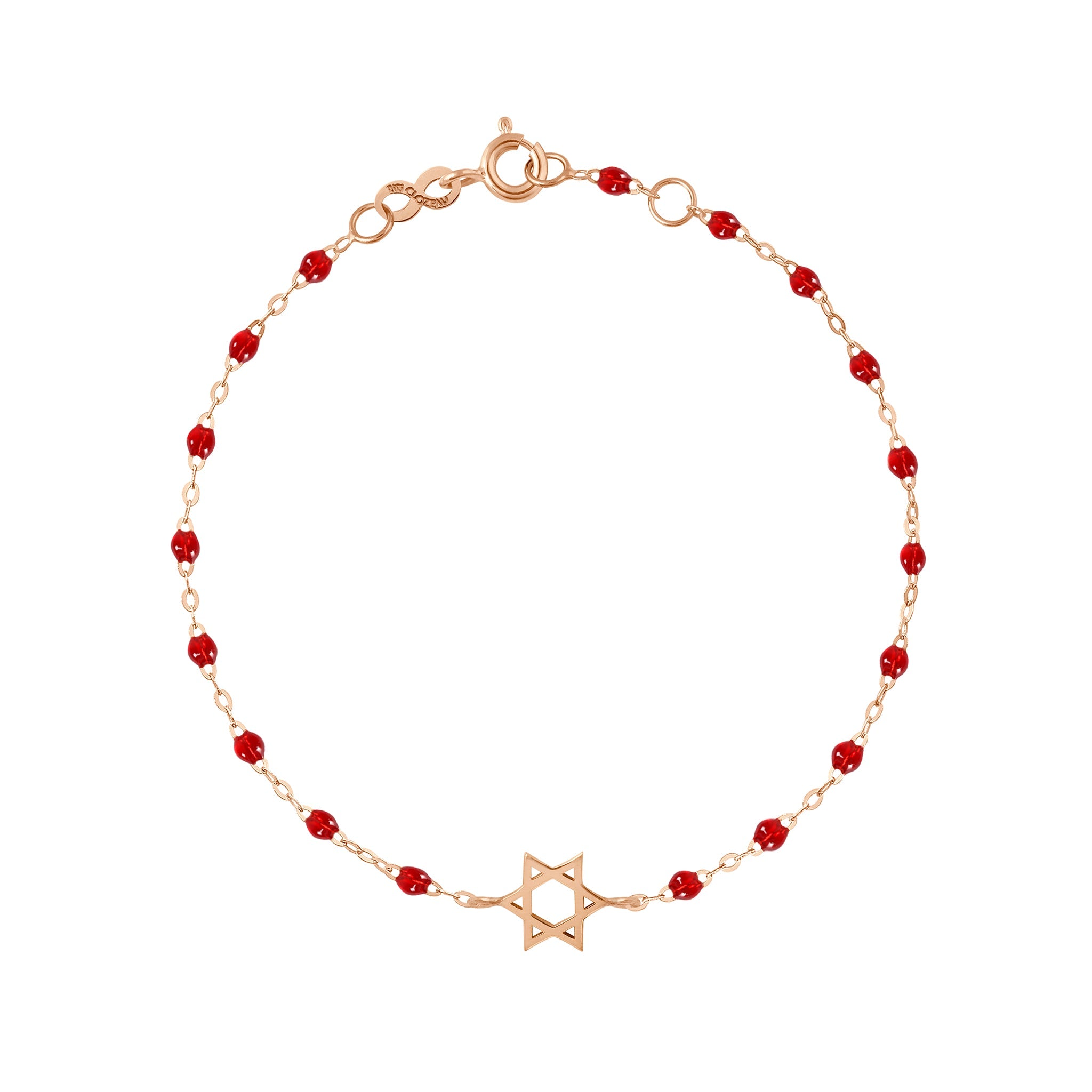 Bracelet rubis Etoile de David, or rose, 17 cm