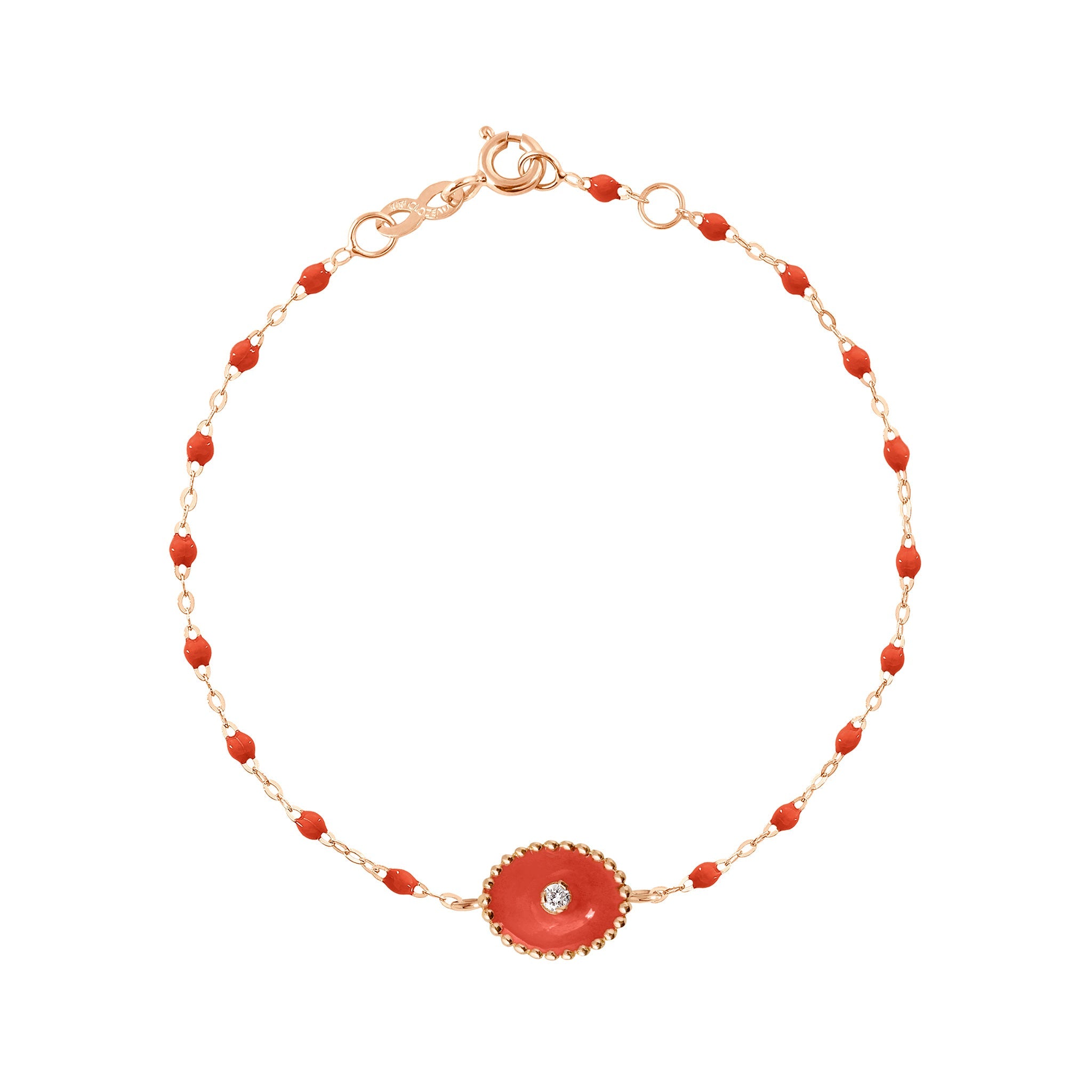 Bracelet corail Etoile du Nord diamant, or rose, 17 cm