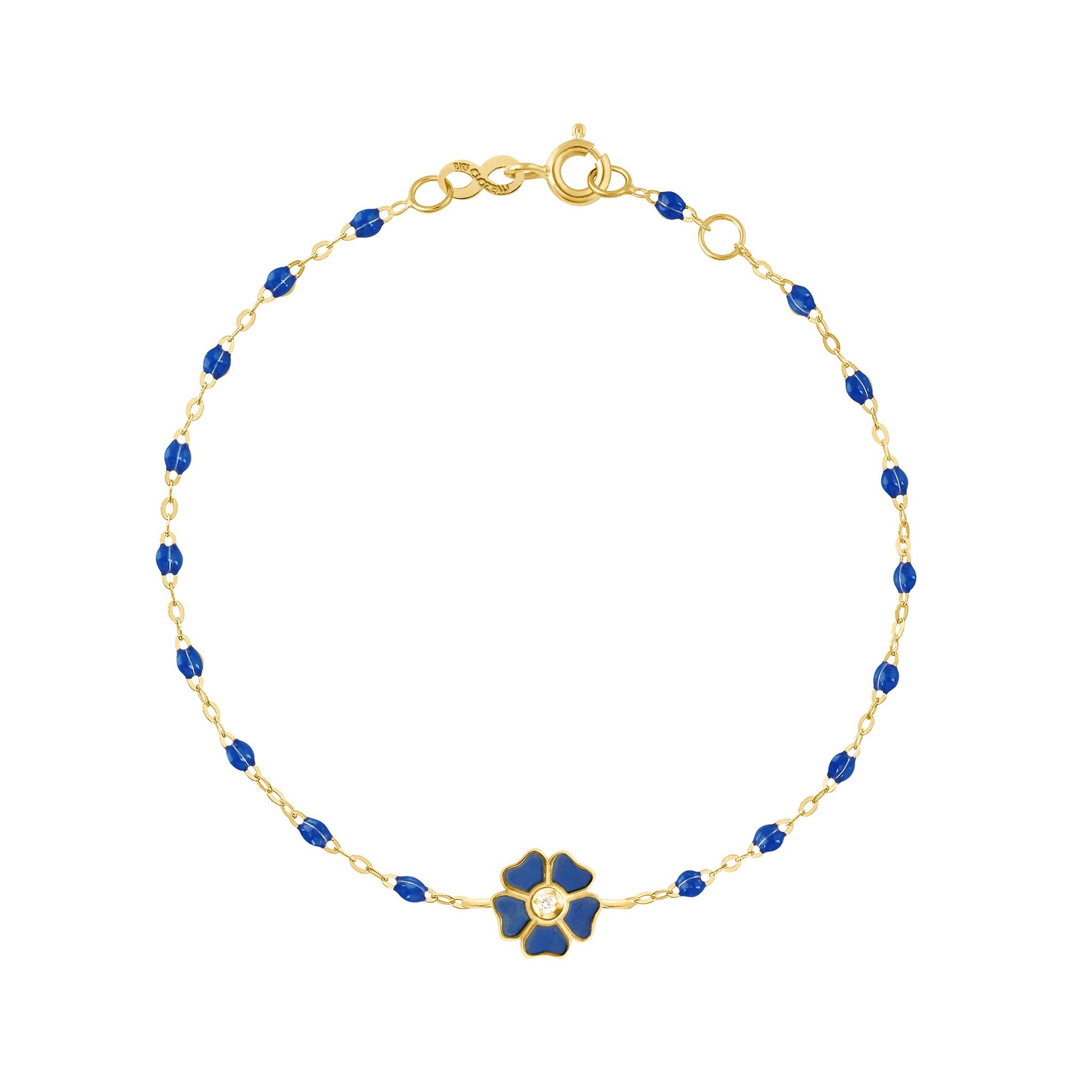 Bracelet bleu de prusse Fleur, diamant, or jaune, 17 cm