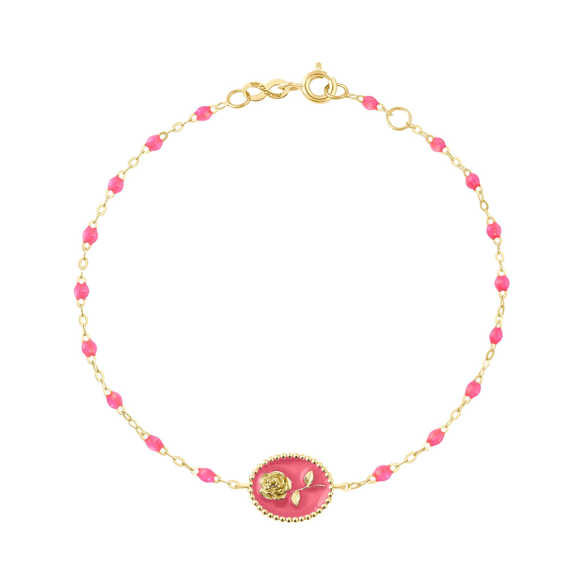 Bracelet Rose résine rose fluo, or jaune, 17 cm