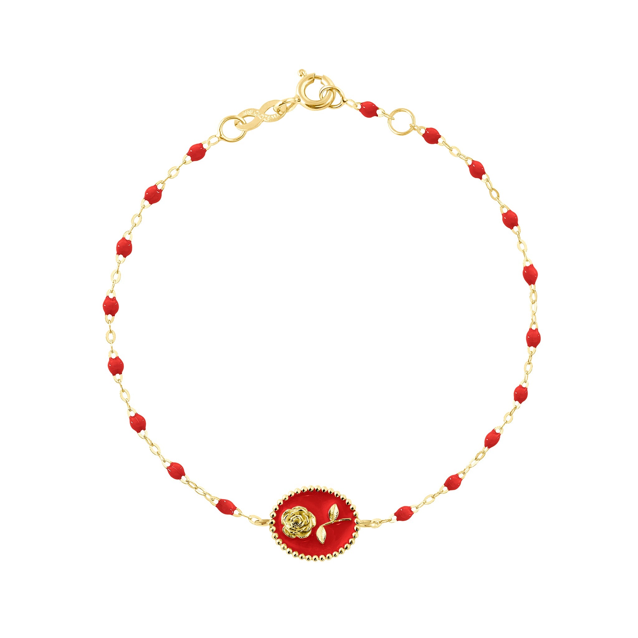 Bracelet Rose résine coquelicot, or jaune, 17 cm