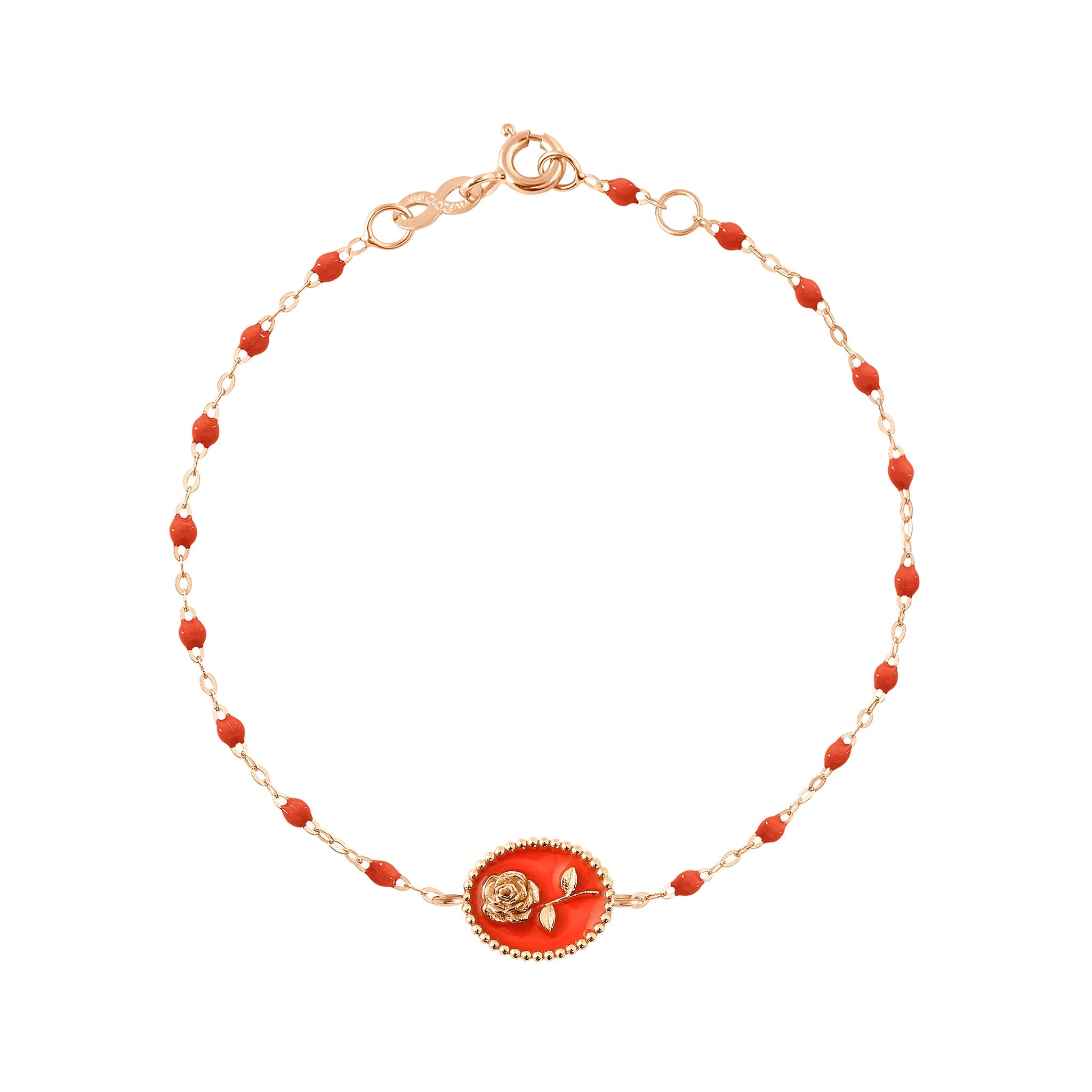 Bracelet Rose résine corail, or rose, 17 cm