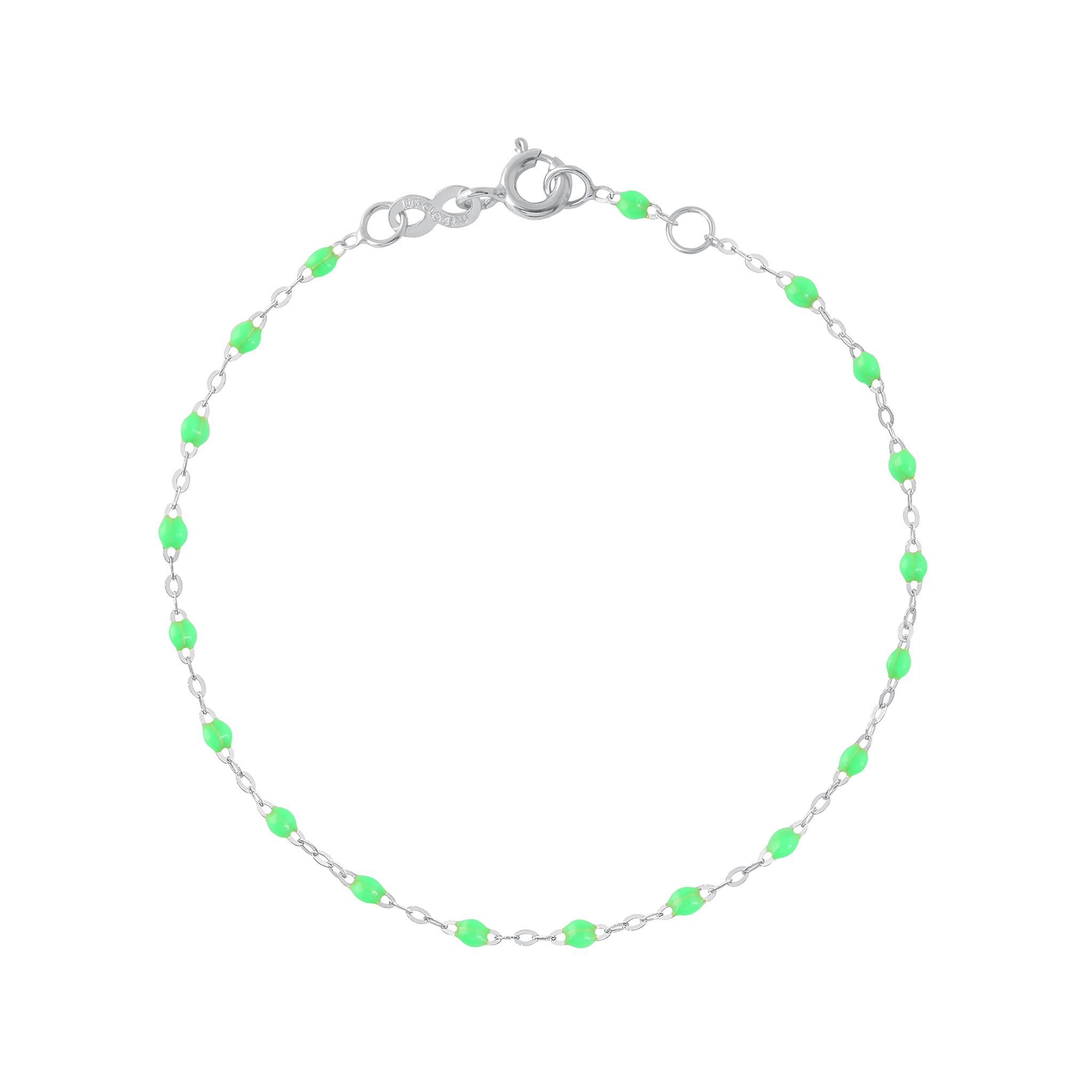 Bracelet cheville vert fluo Classique Gigi, or blanc, 24 cm