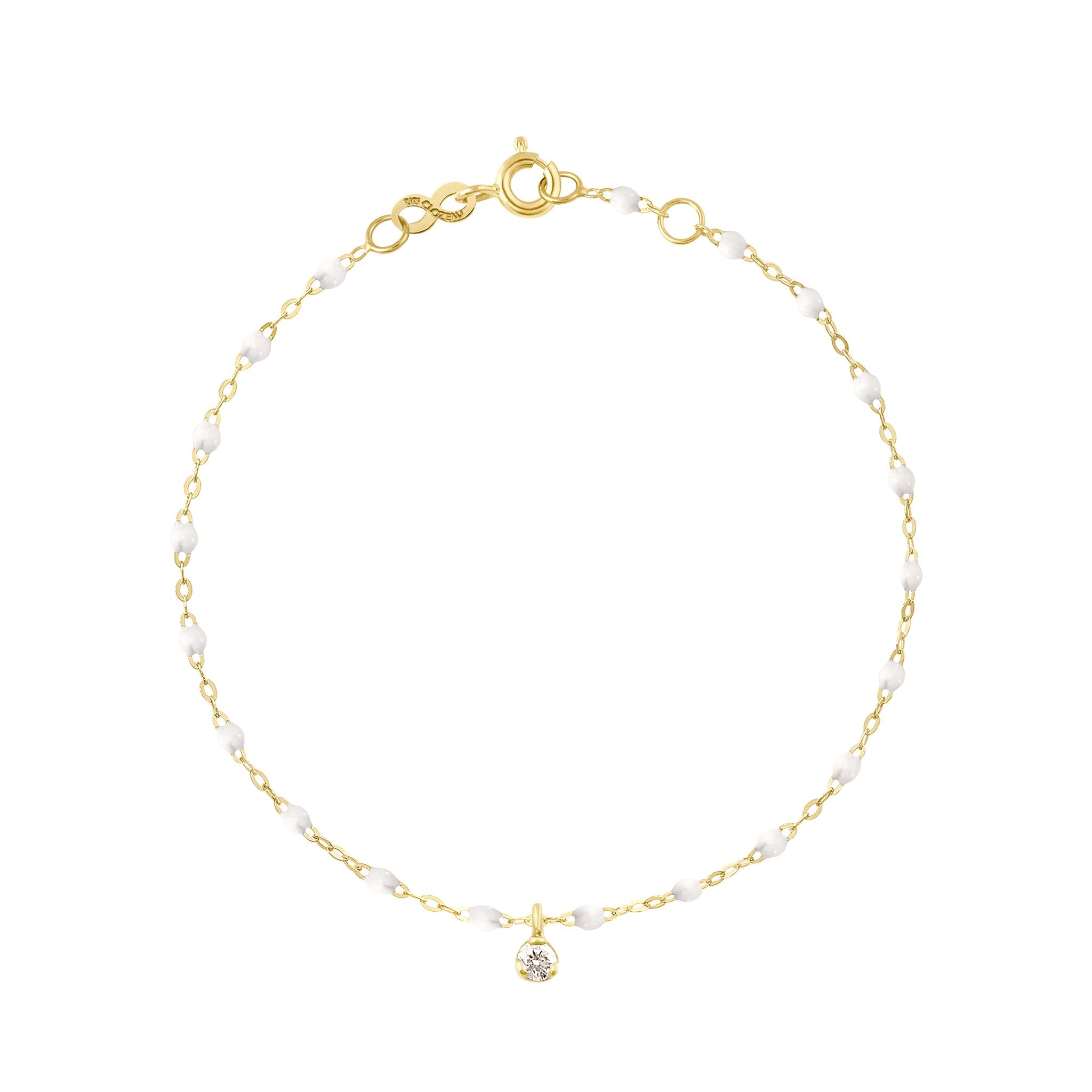 Bracelet blanc Gigi Suprême, or jaune, 1 diamant, 17 cm