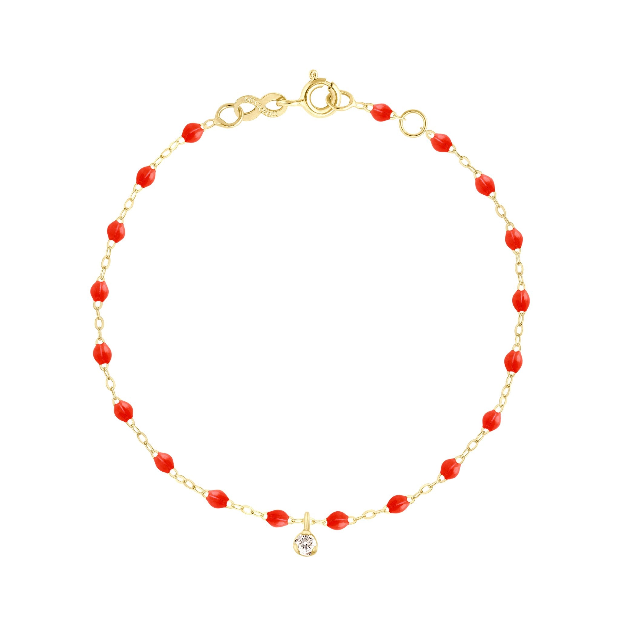 Bracelet corail Gigi Suprême, or jaune, 1 diamant, 17 cm