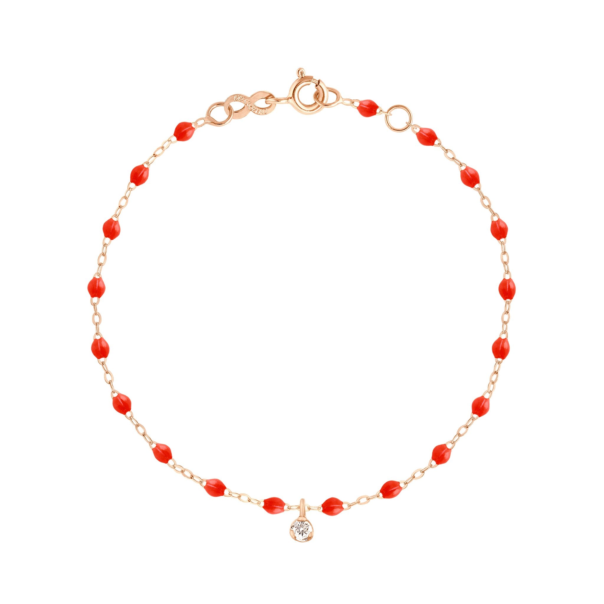 Bracelet corail Gigi Suprême, or rose, 1 diamant, 17 cm