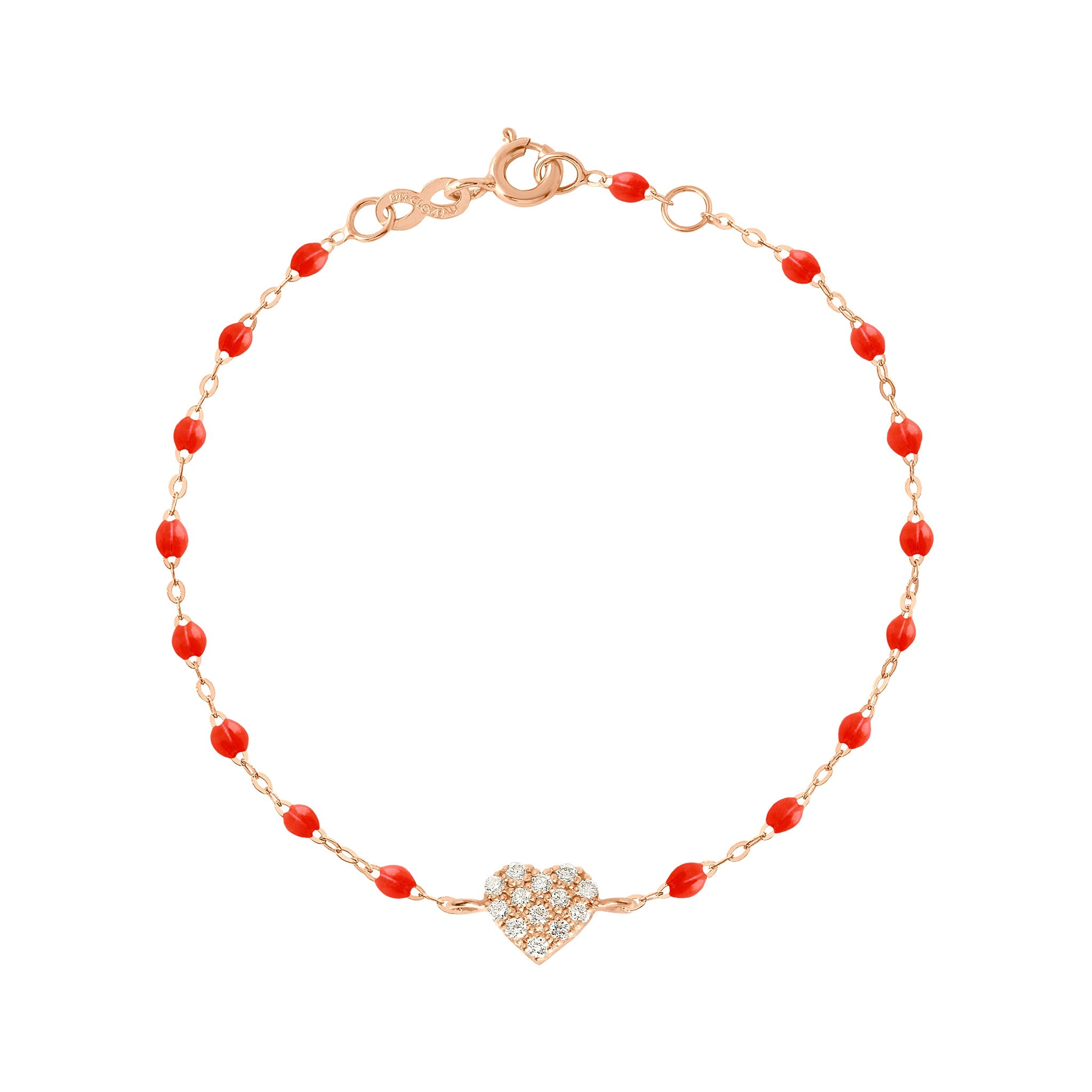 Bracelet corail In Love, diamants, or rose, 17 cm