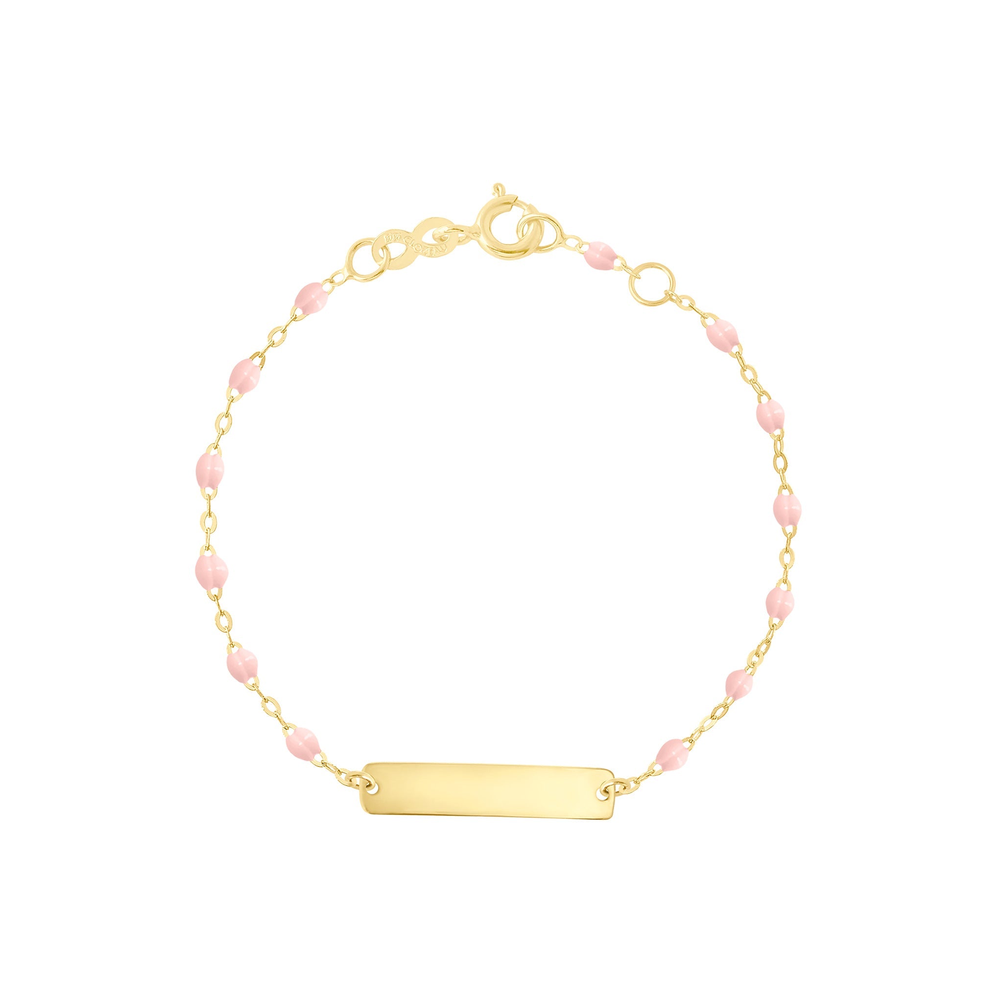 Bracelet rose bébé Little Gigi, plaque rectangle, or jaune, 15 cm