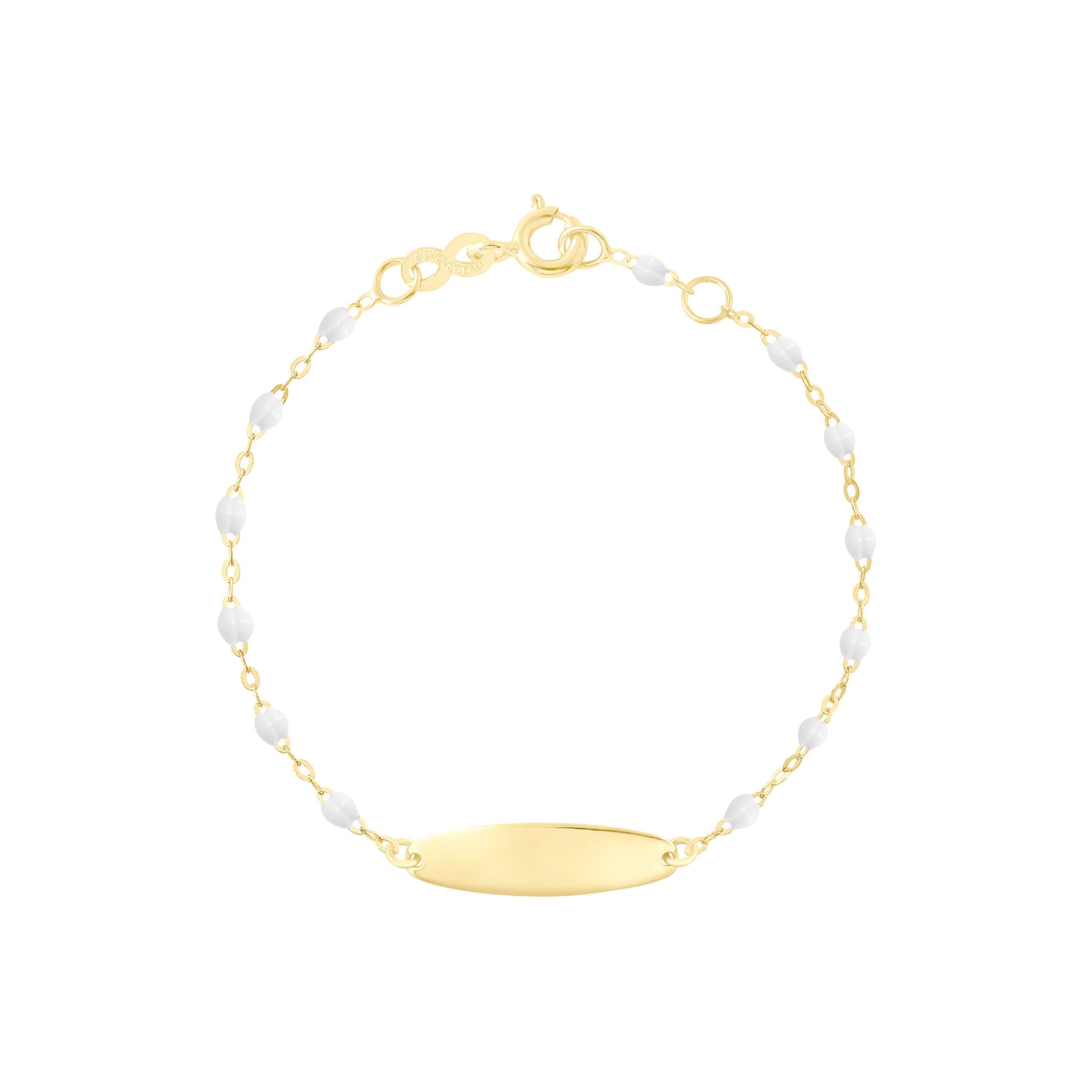 Bracelet blanc Little Gigi, plaque ovale, or jaune, 15 cm