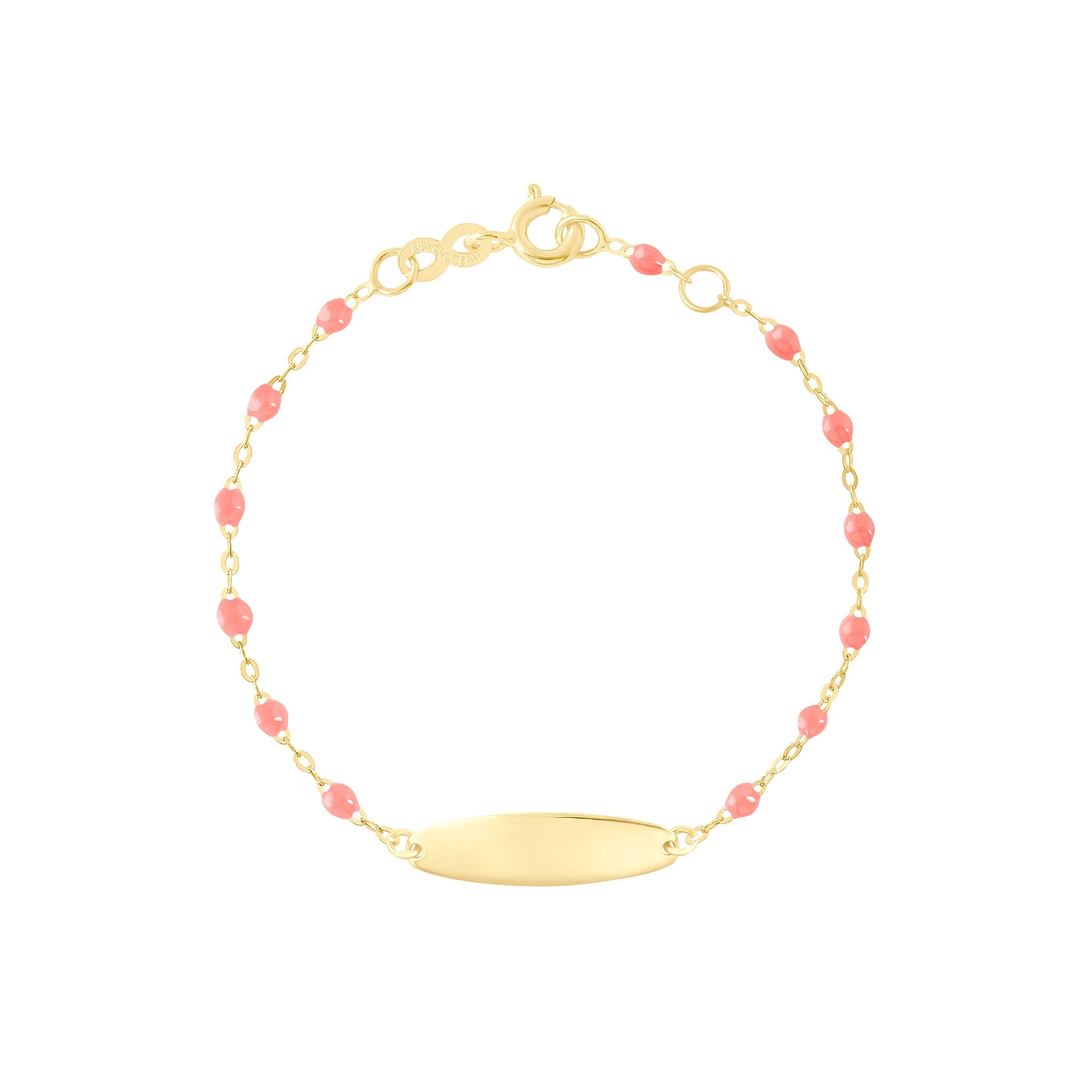 Bracelet fuchsia Little Gigi, plaque ovale, or jaune, 15 cm