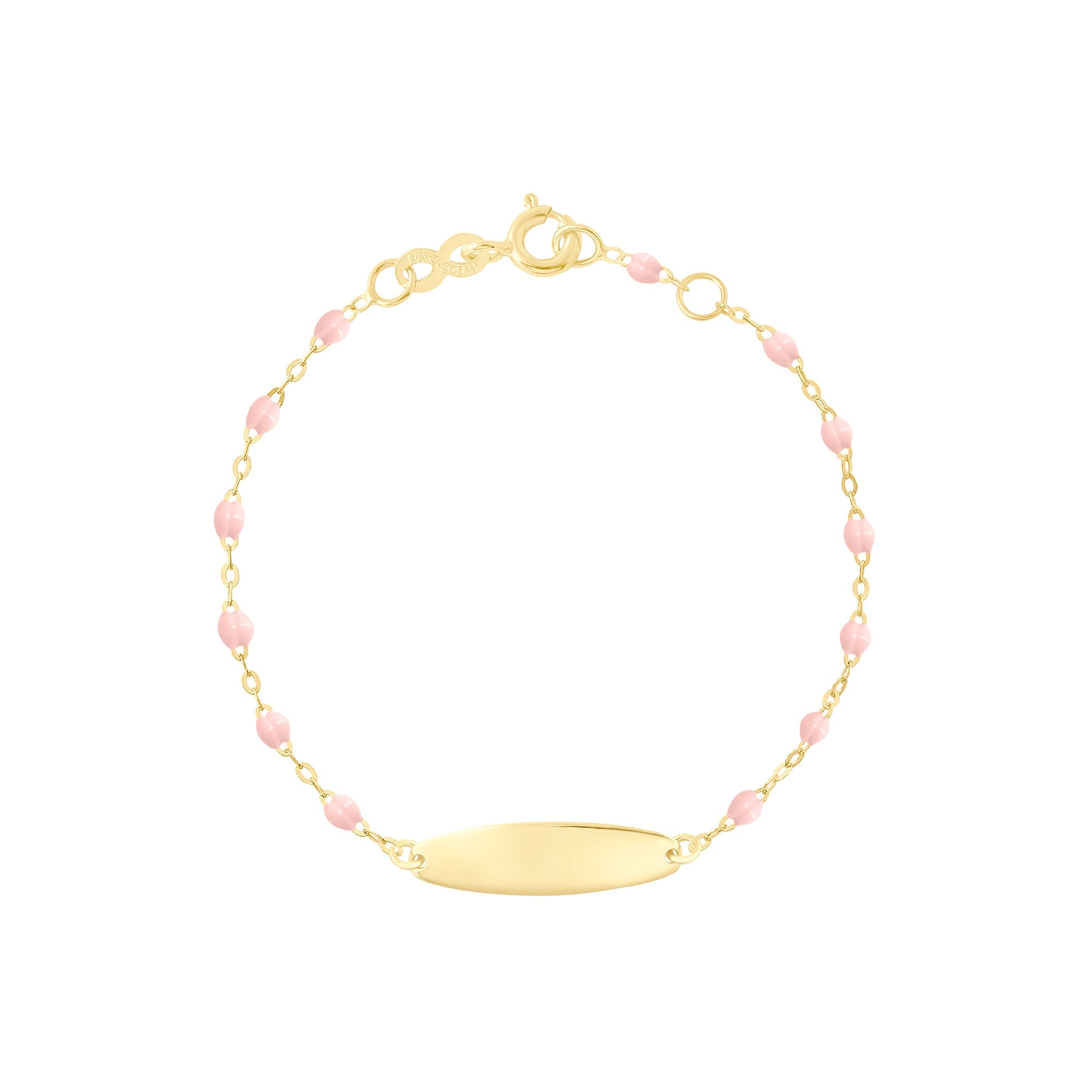 Bracelet rose bébé Little Gigi, plaque ovale, or jaune, 15 cm