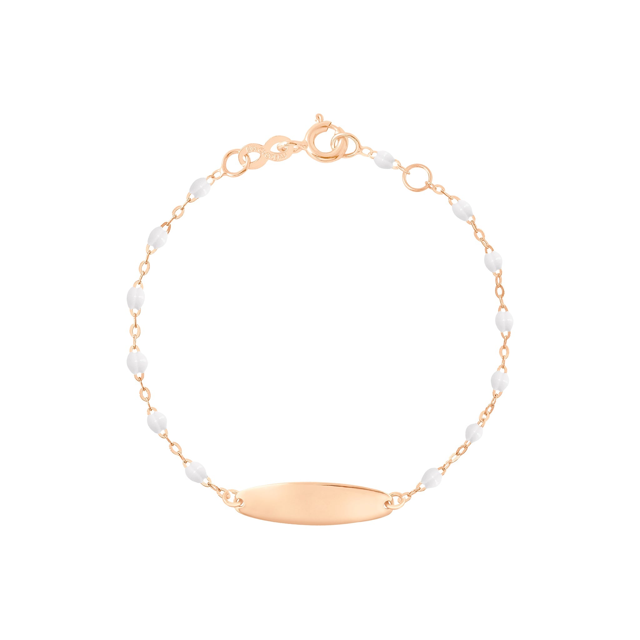 Bracelet blanc Little Gigi, plaque ovale, or rose, 13 cm