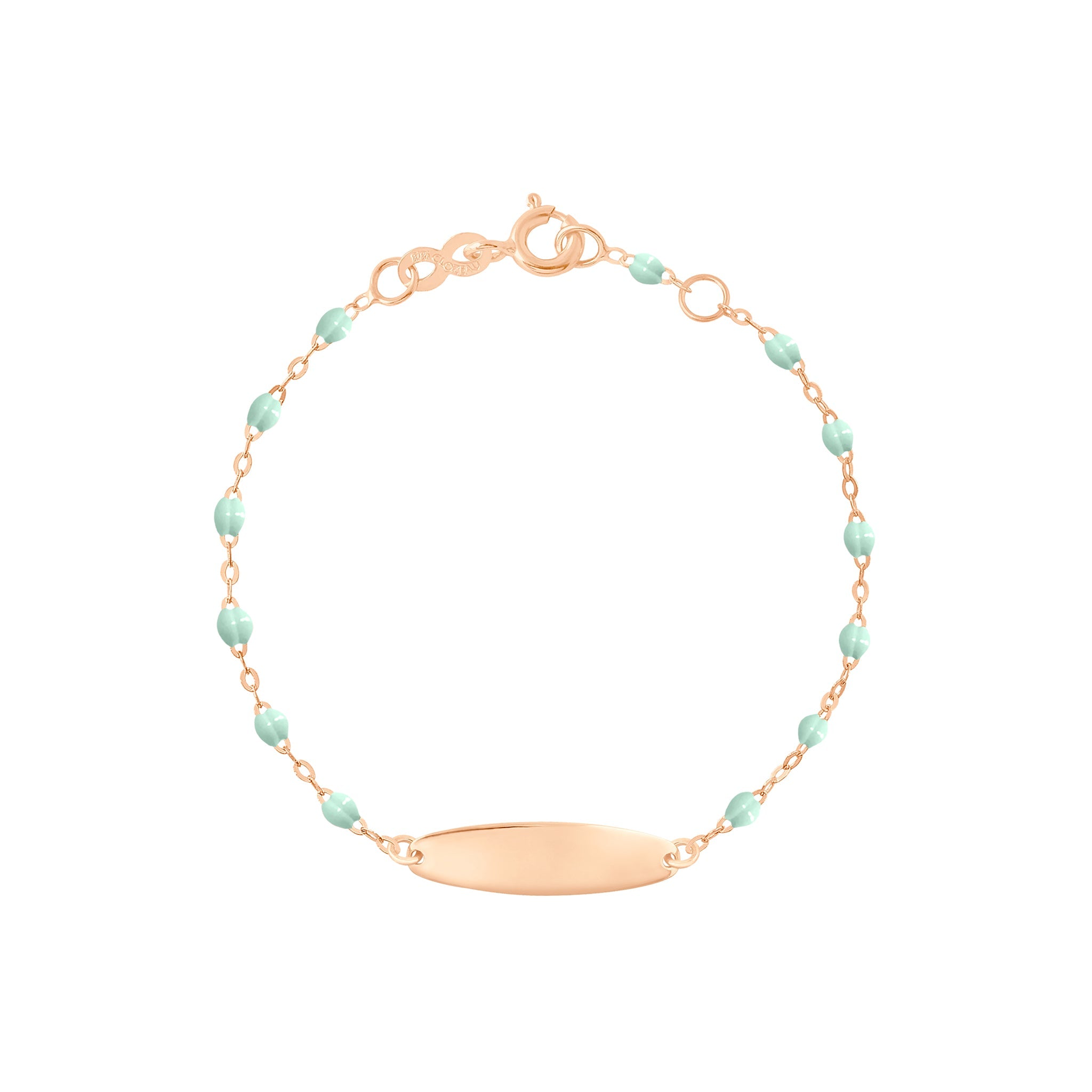 Bracelet jade Little Gigi, plaque ovale, or rose, 15 cm