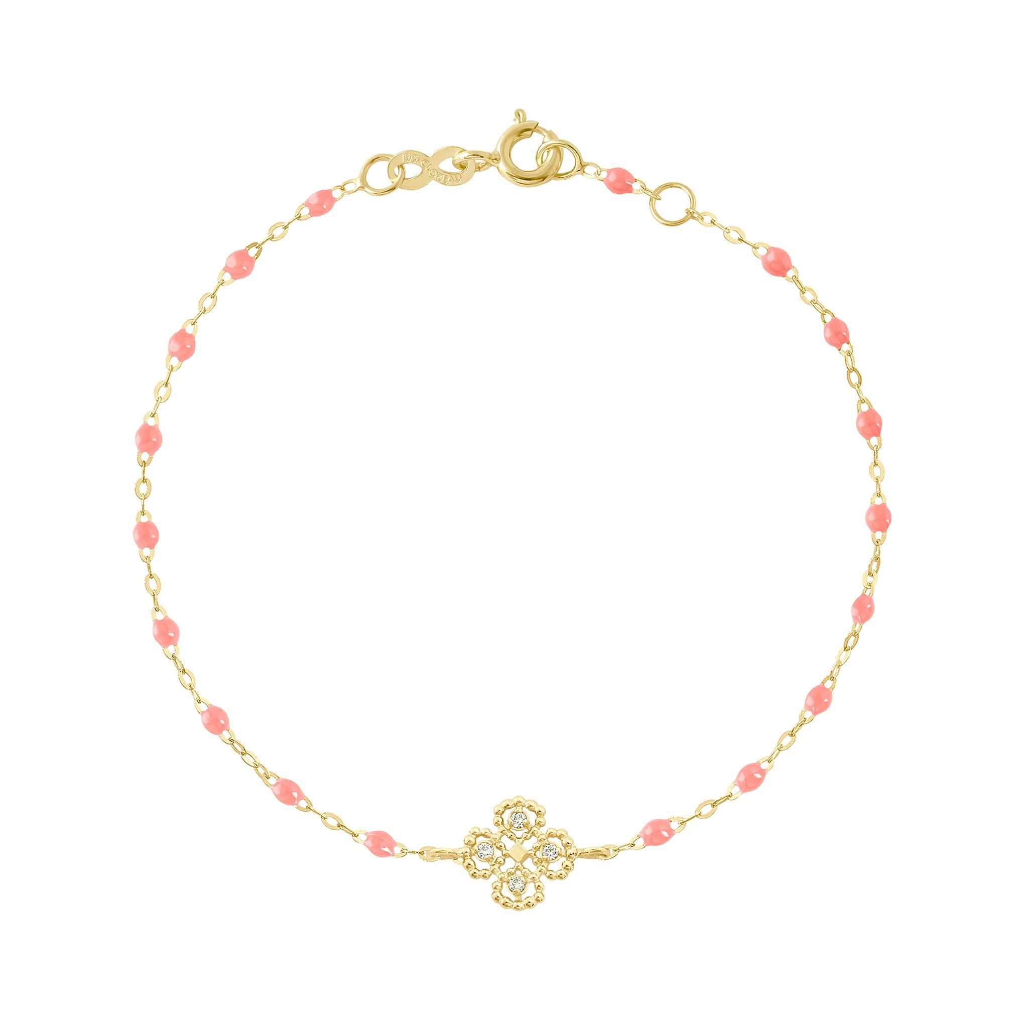 Bracelet fuchsia Lucky Trèfle, diamants, or jaune, 17 cm