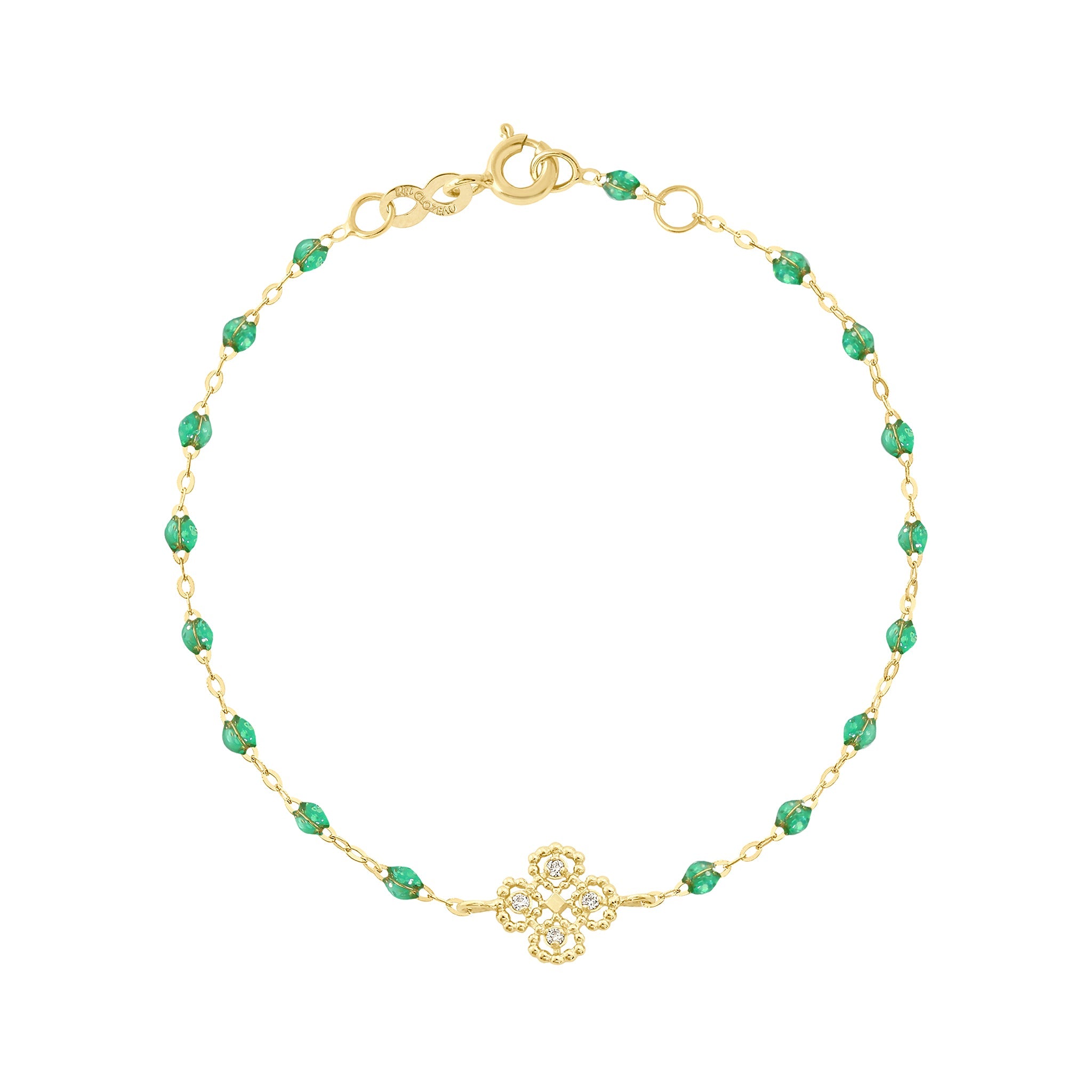 Bracelet menthe Lucky Trèfle, diamants, or jaune, 17 cm