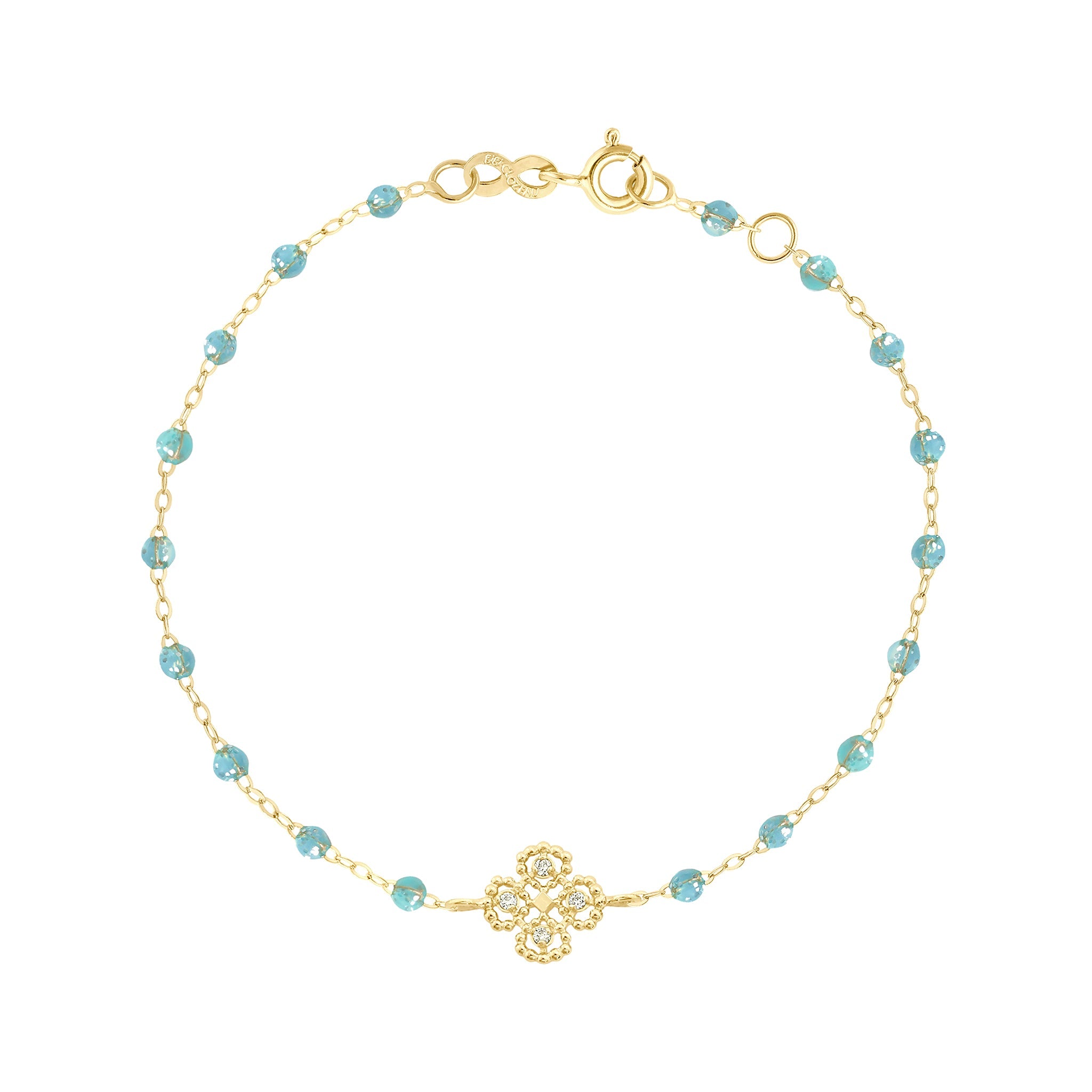 Bracelet aqua Lucky Trèfle, diamants, or jaune, 17 cm