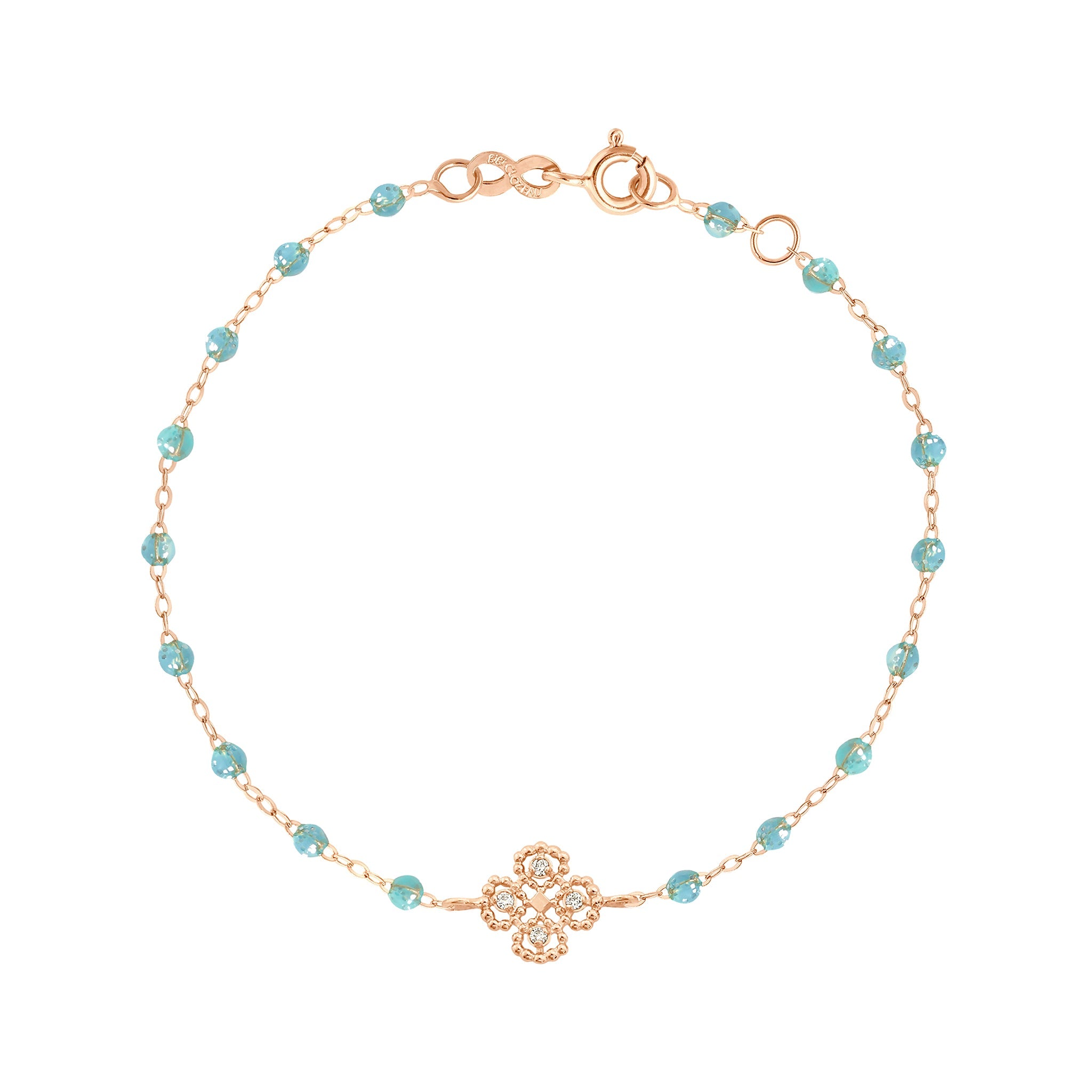 Bracelet aqua Lucky Trèfle, diamants, or rose, 17 cm