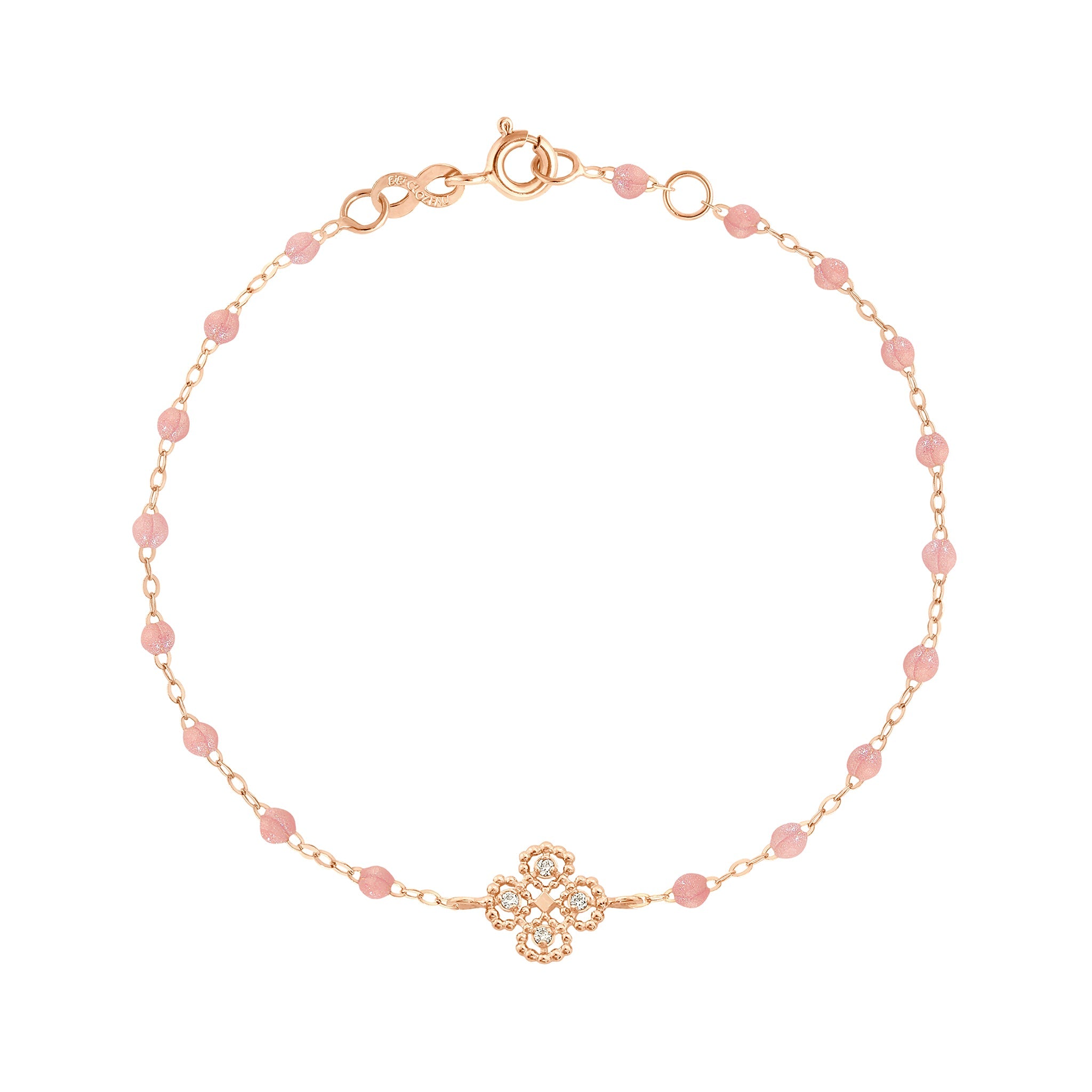 Bracelet blush Lucky Trèfle, diamants, or rose, 17 cm