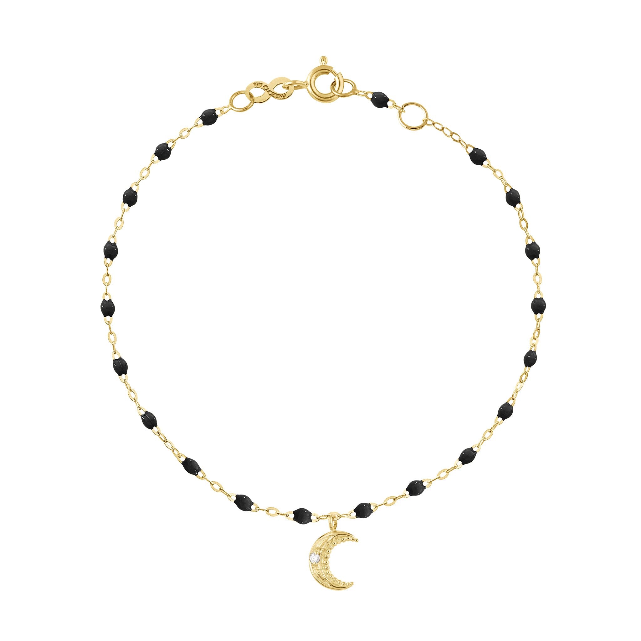 Bracelet noir Lune, diamants, or jaune, 17 cm