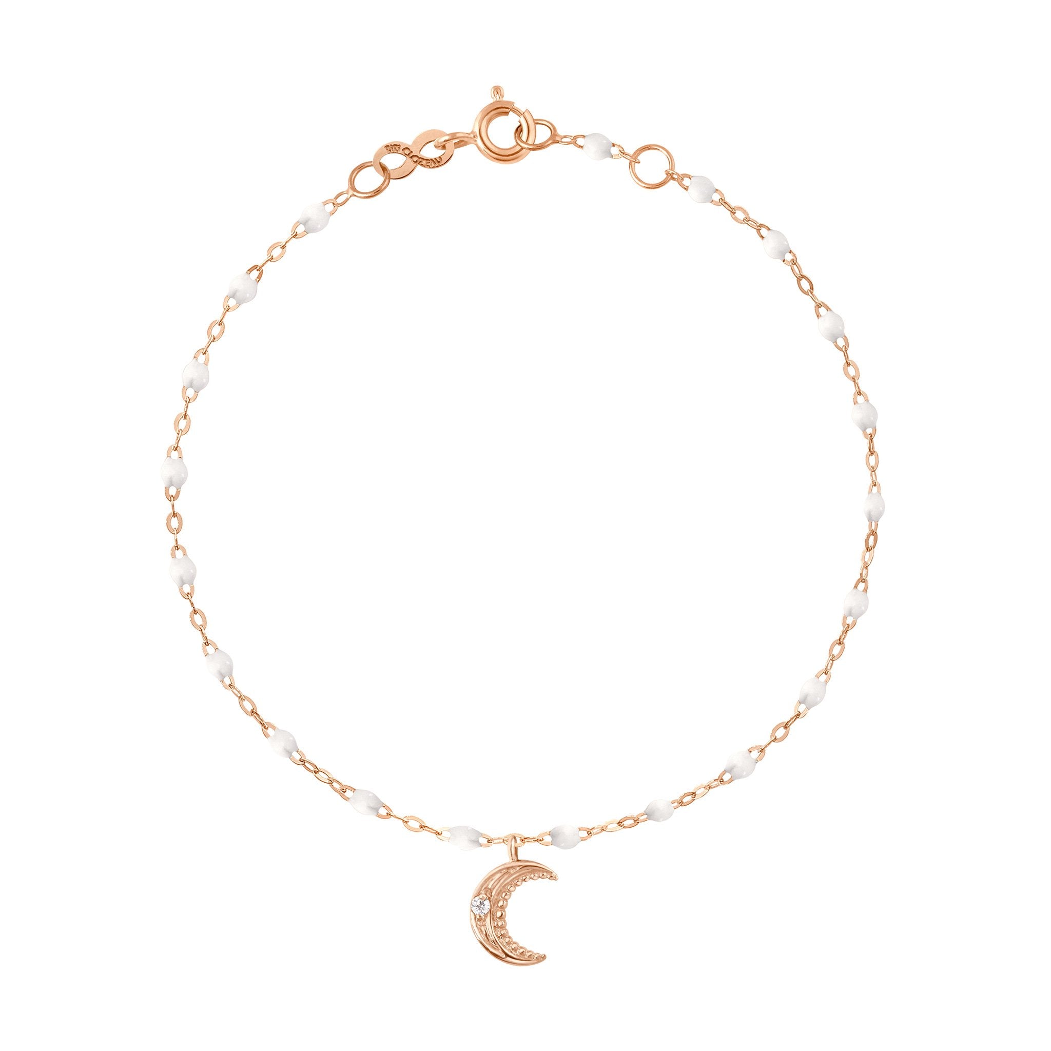 Bracelet blanc Lune, diamants, or rose, 17 cm