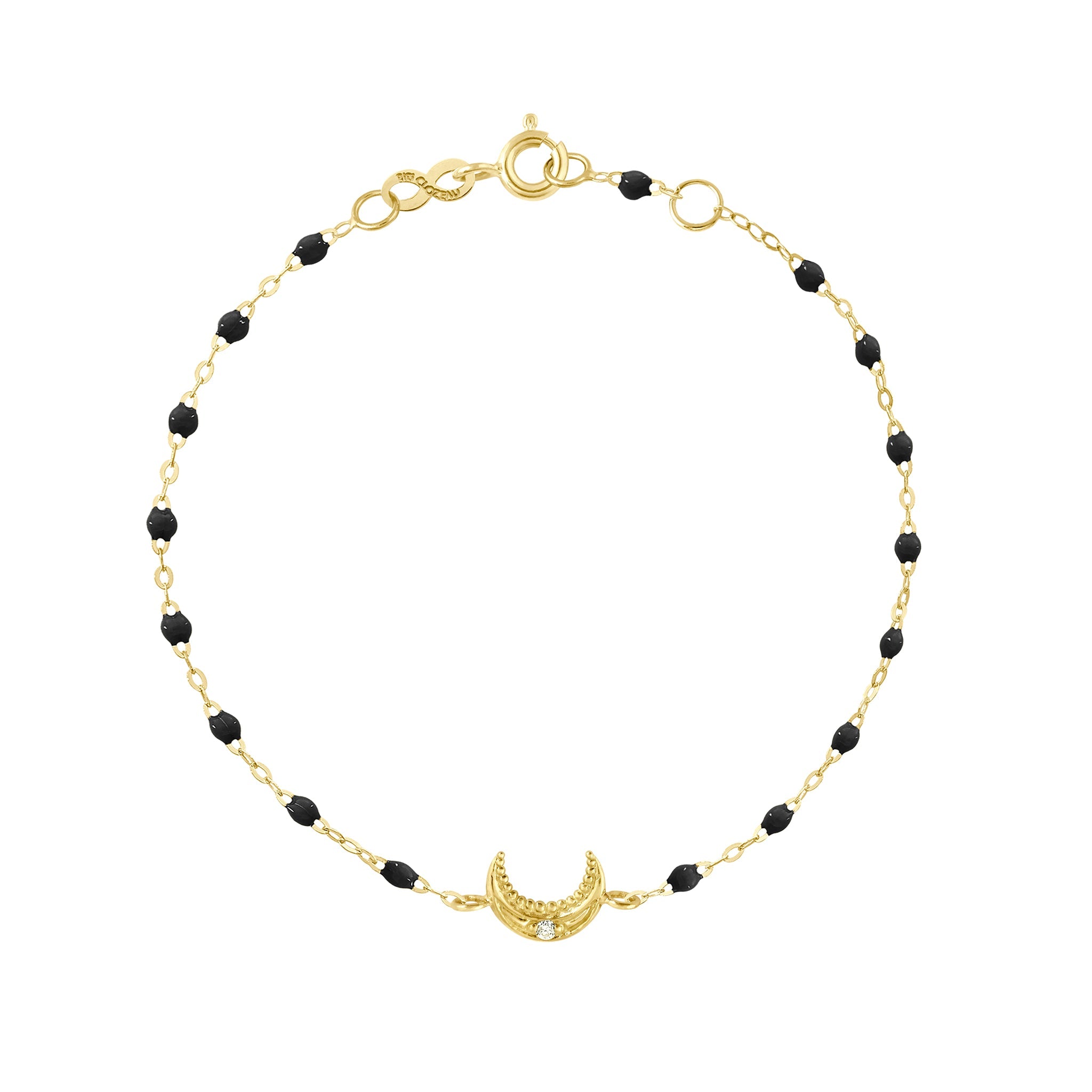 Bracelet noir Lune, diamant, or jaune, 17 cm