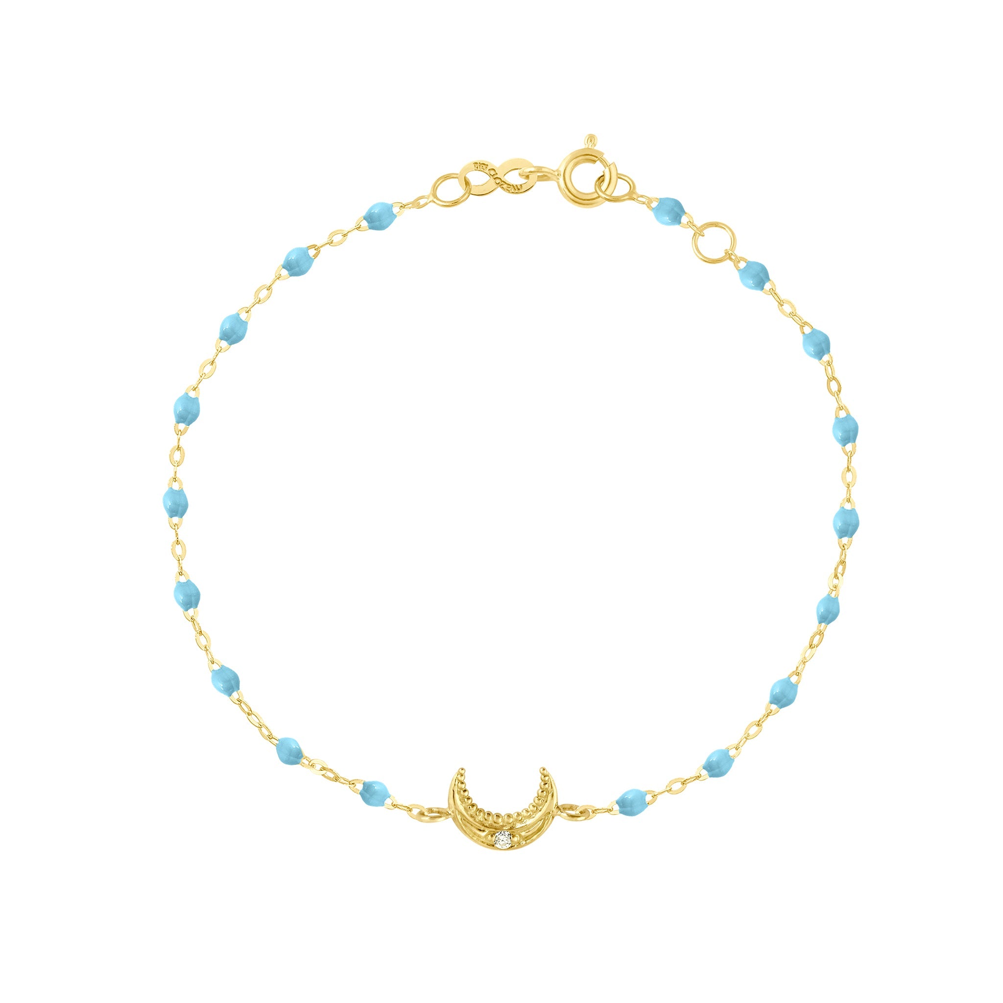 Bracelet turquoise Lune, diamant, or jaune, 17 cm