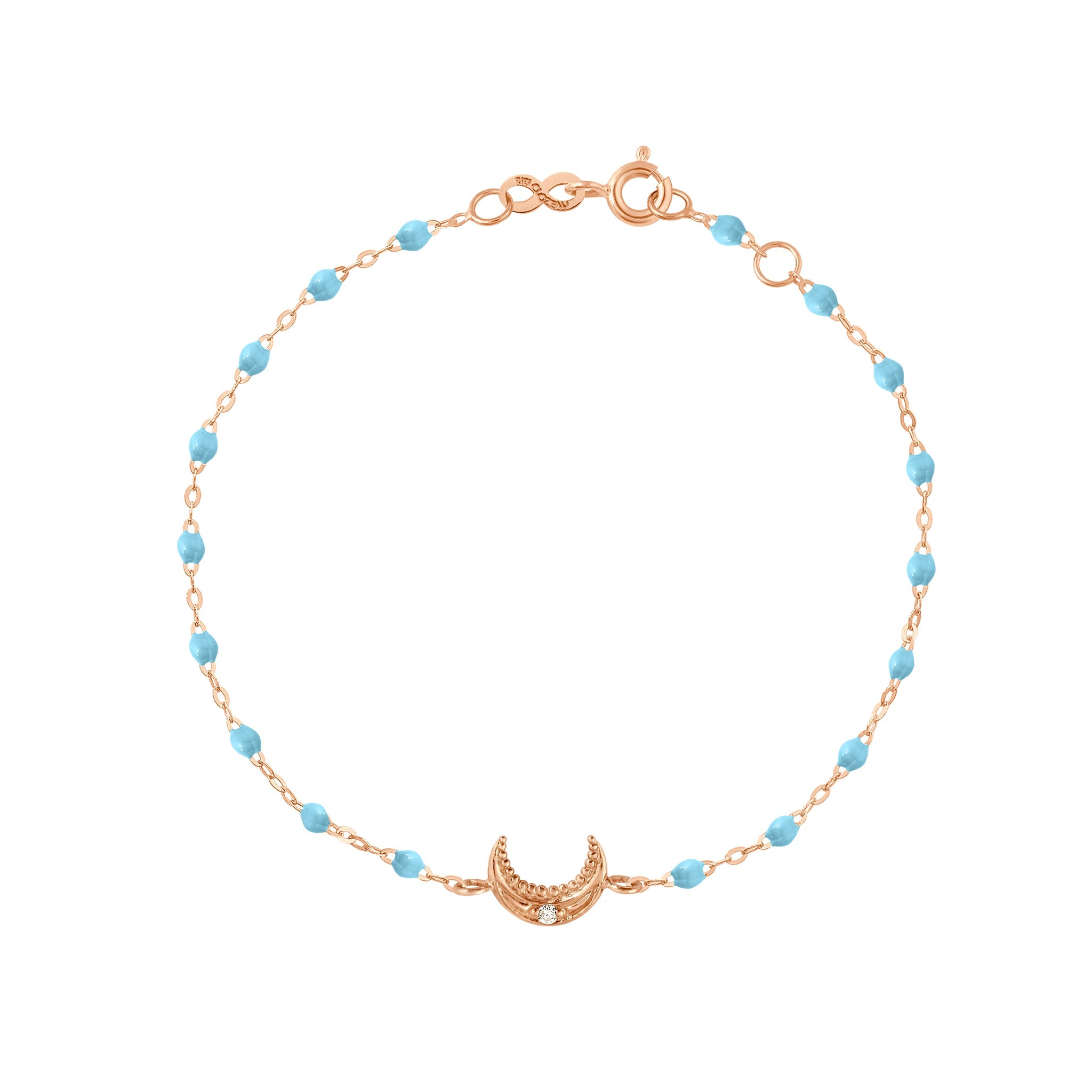 Bracelet turquoise Lune, diamant, or rose, 17 cm