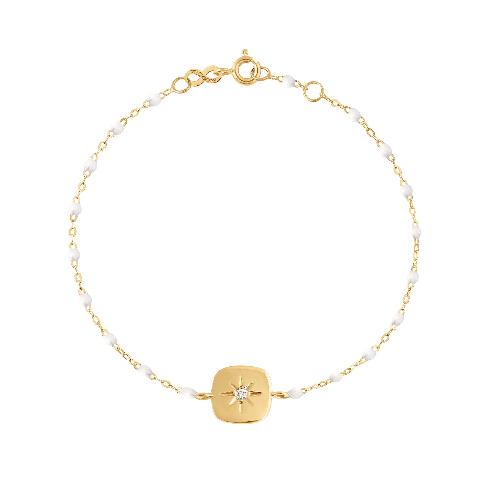 Bracelet blanc Miss Gigi diamant, or jaune, 17 cm