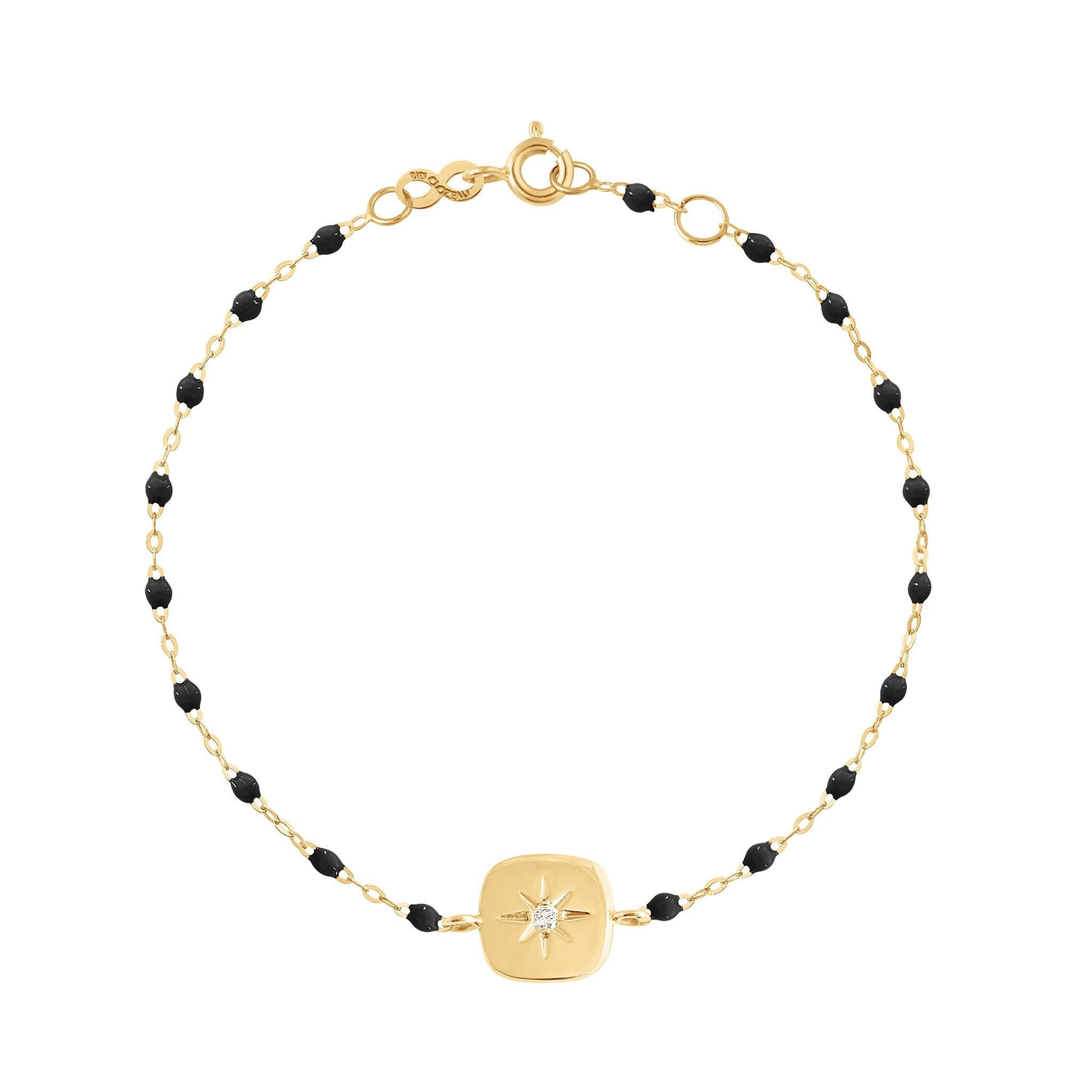 Bracelet noir Miss Gigi diamant, or jaune, 17 cm