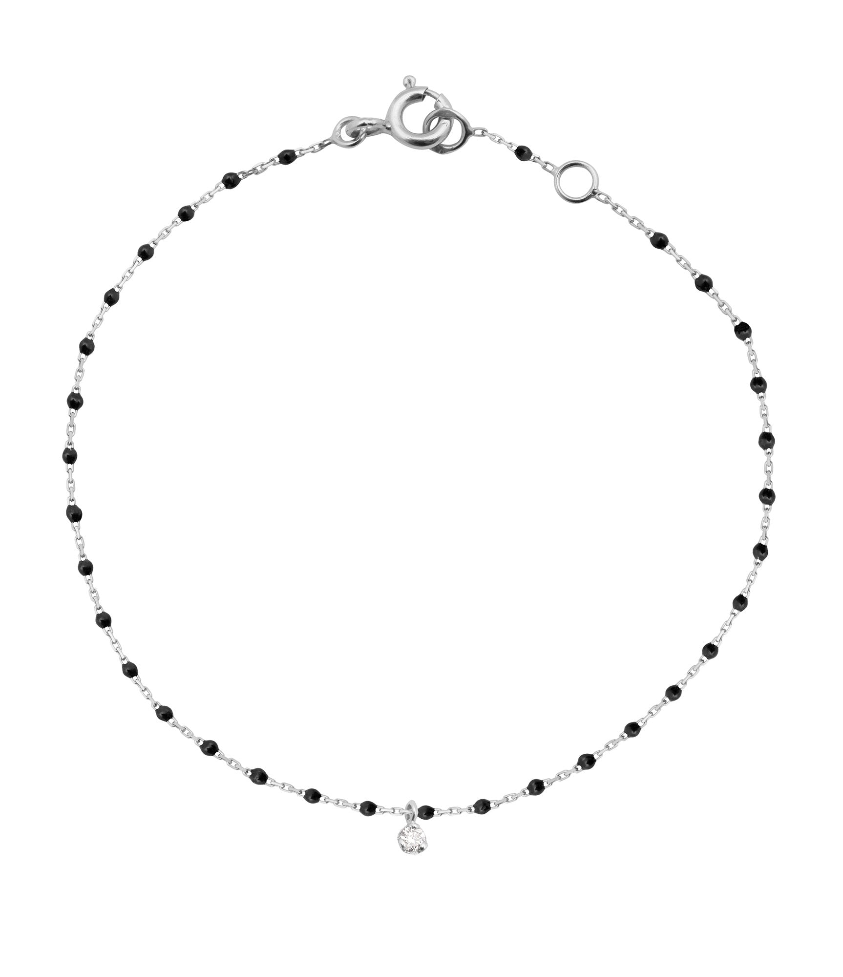 Bracelet noir Mini Gigi, or blanc, 1 diamant, 17 cm