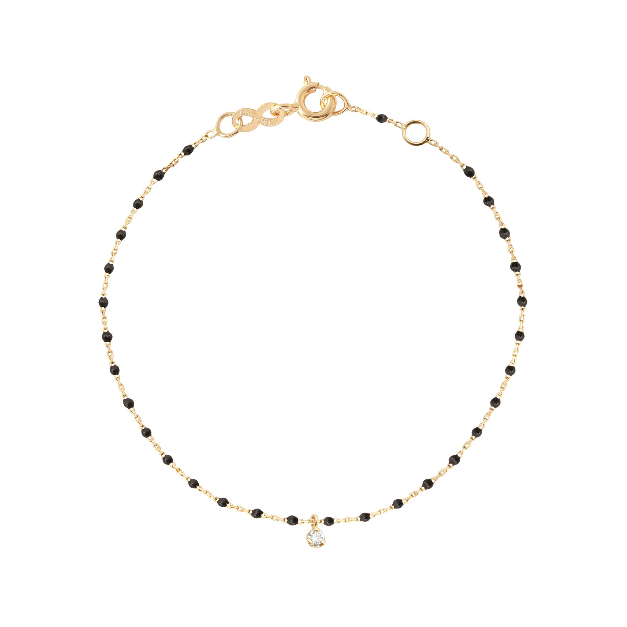 Bracelet noir Mini Gigi, or jaune, 1 diamant, 17 cm